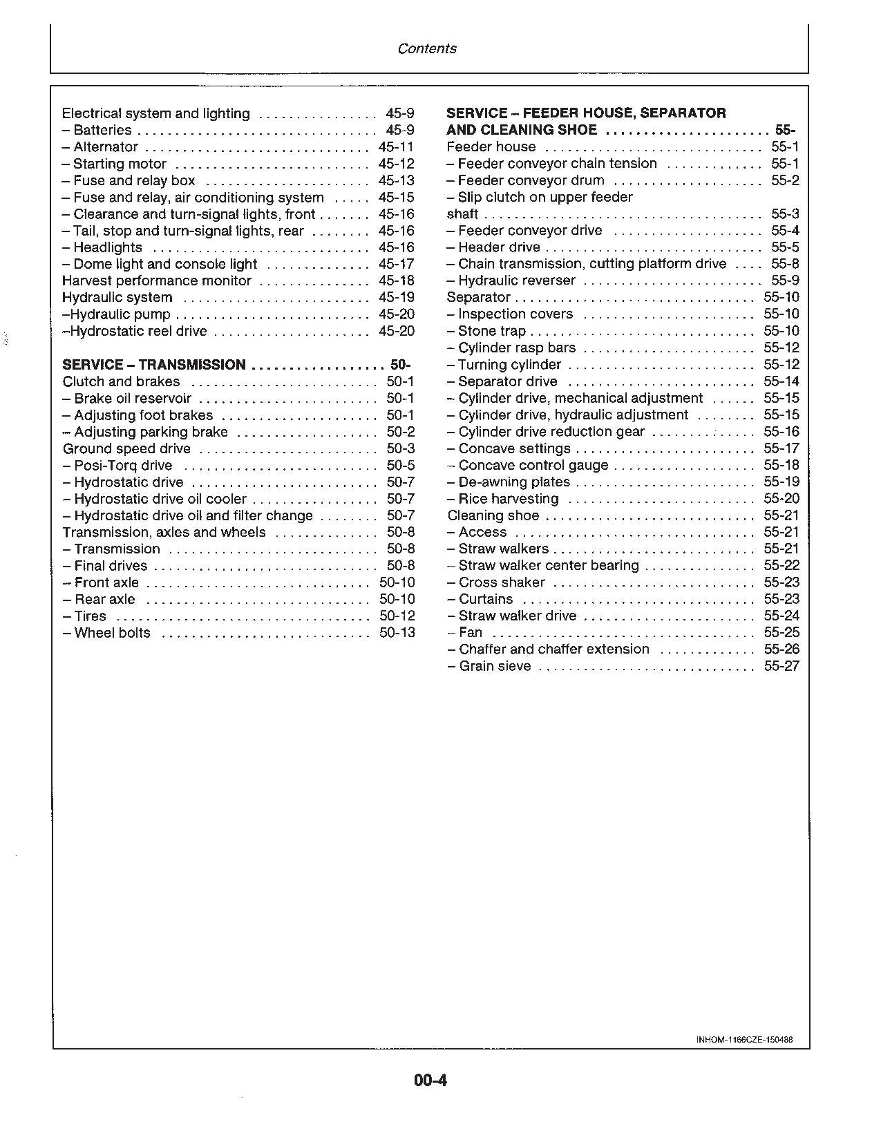 JOHN DEERE 1166 1174 1177 1177 Hydro/4 1188 1188H MÄHDRESCHER-BETRIEBSHANDBUCH