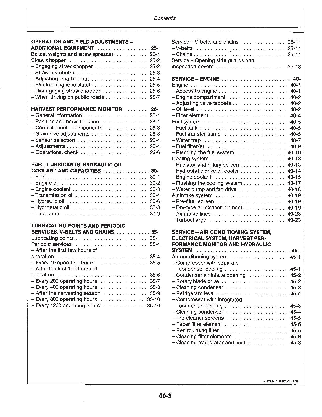 JOHN DEERE 1166 1174 1177 1177 Hydro/4 1188 1188H MÄHDRESCHER-BETRIEBSHANDBUCH