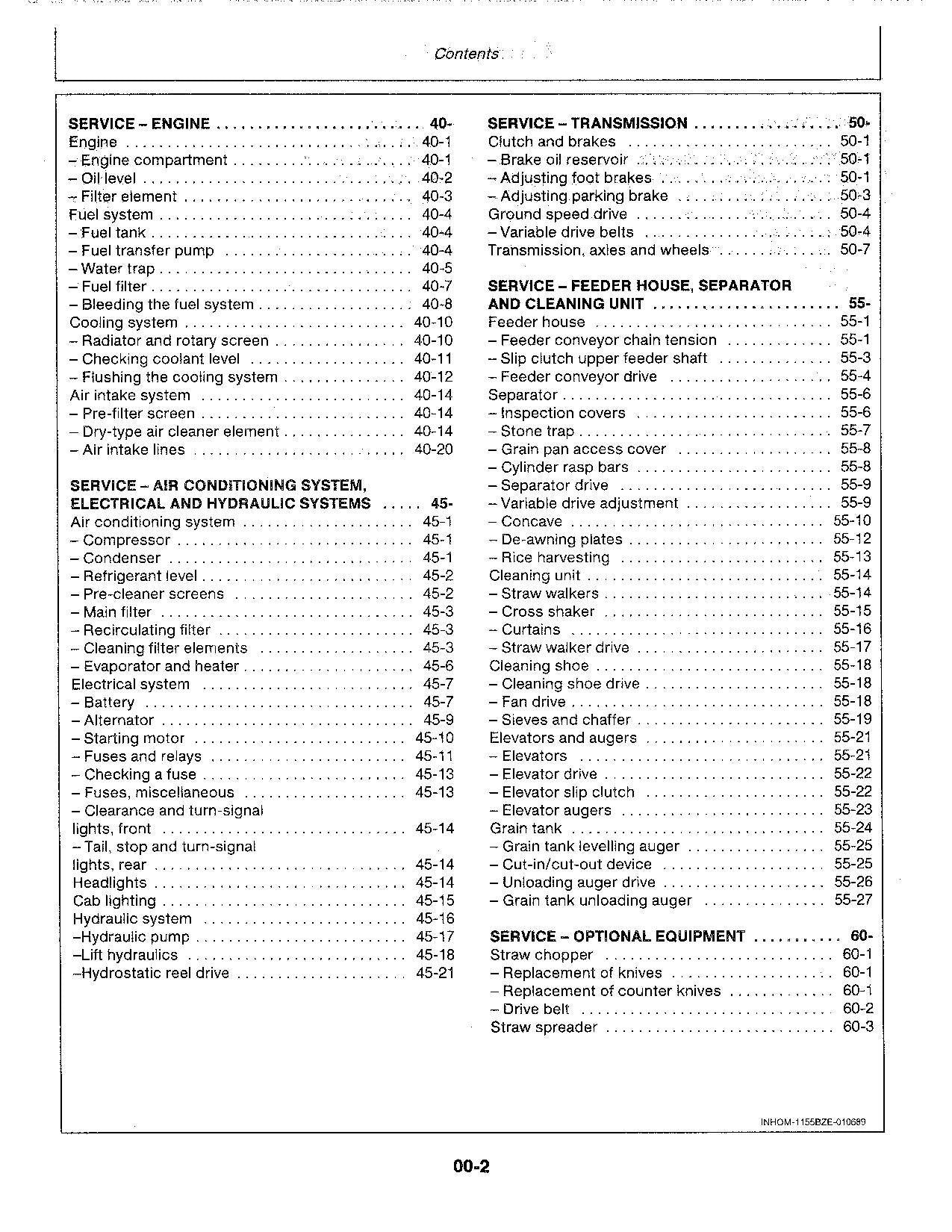 JOHN DEERE 1155 1157 1158 MÄHDRESCHER-BETRIEBSHANDBUCH