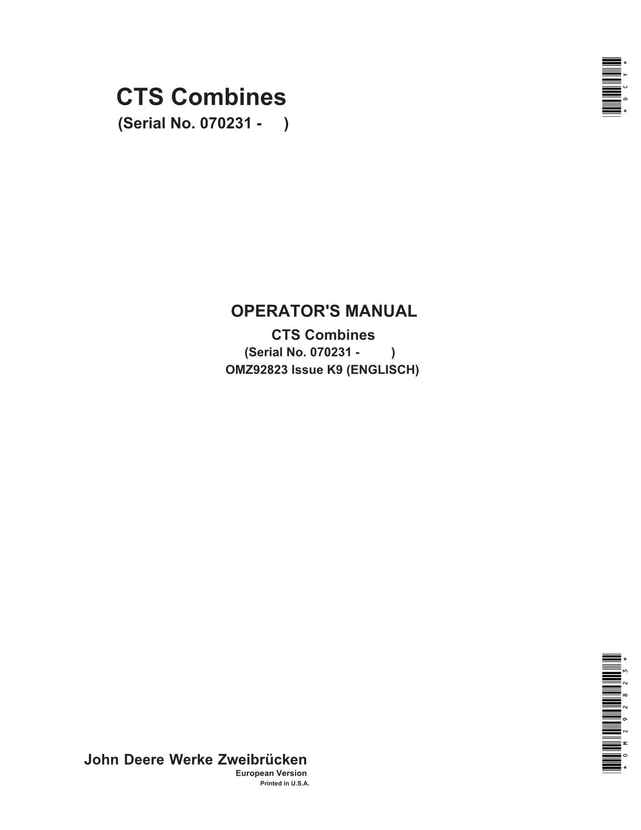 MANUEL D'UTILISATION DE LA MOISSONNEUSE-BATTEUSE JOHN DEERE CTS #4