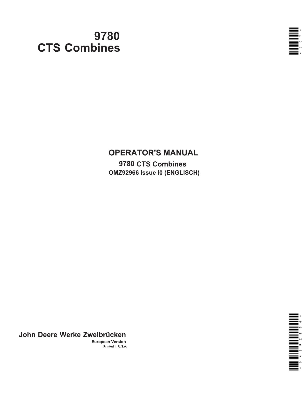 JOHN DEERE 9780 COMBINE OPERATOR MANUAL #1