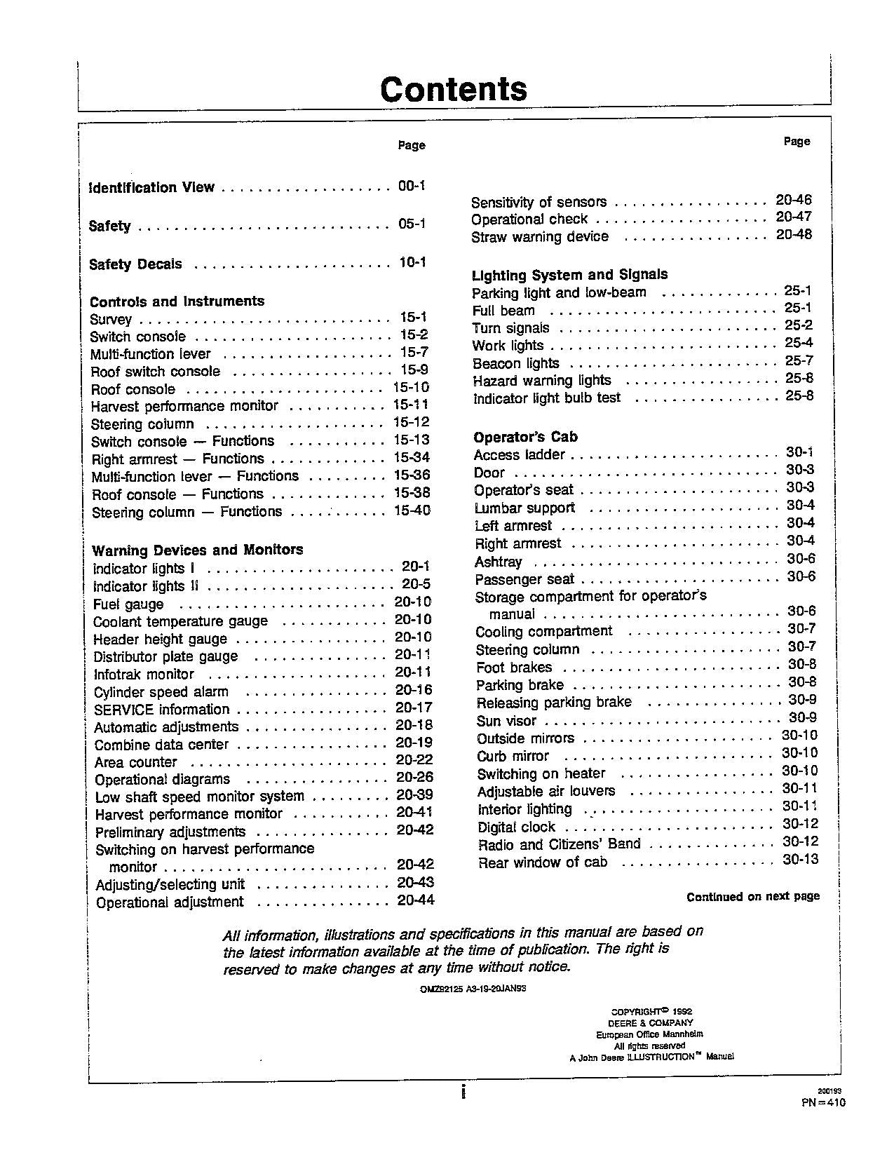 JOHN DEERE 2054 2056 2058 2064 2066 COMBINE OPERATOR MANUAL #1