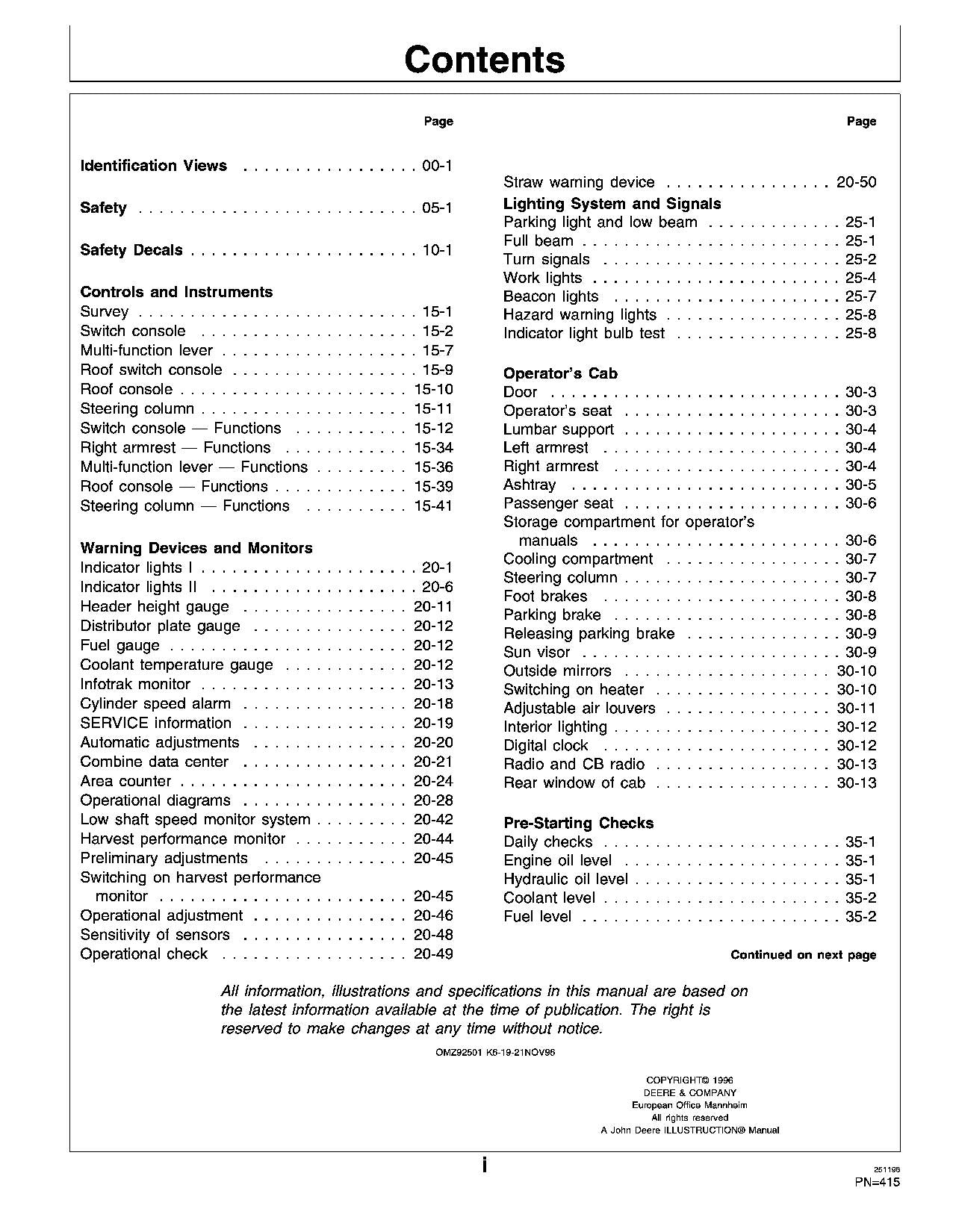 JOHN DEERE 2254 2256 2258 2264 2266 COMBINE OPERATOR MANUAL #1