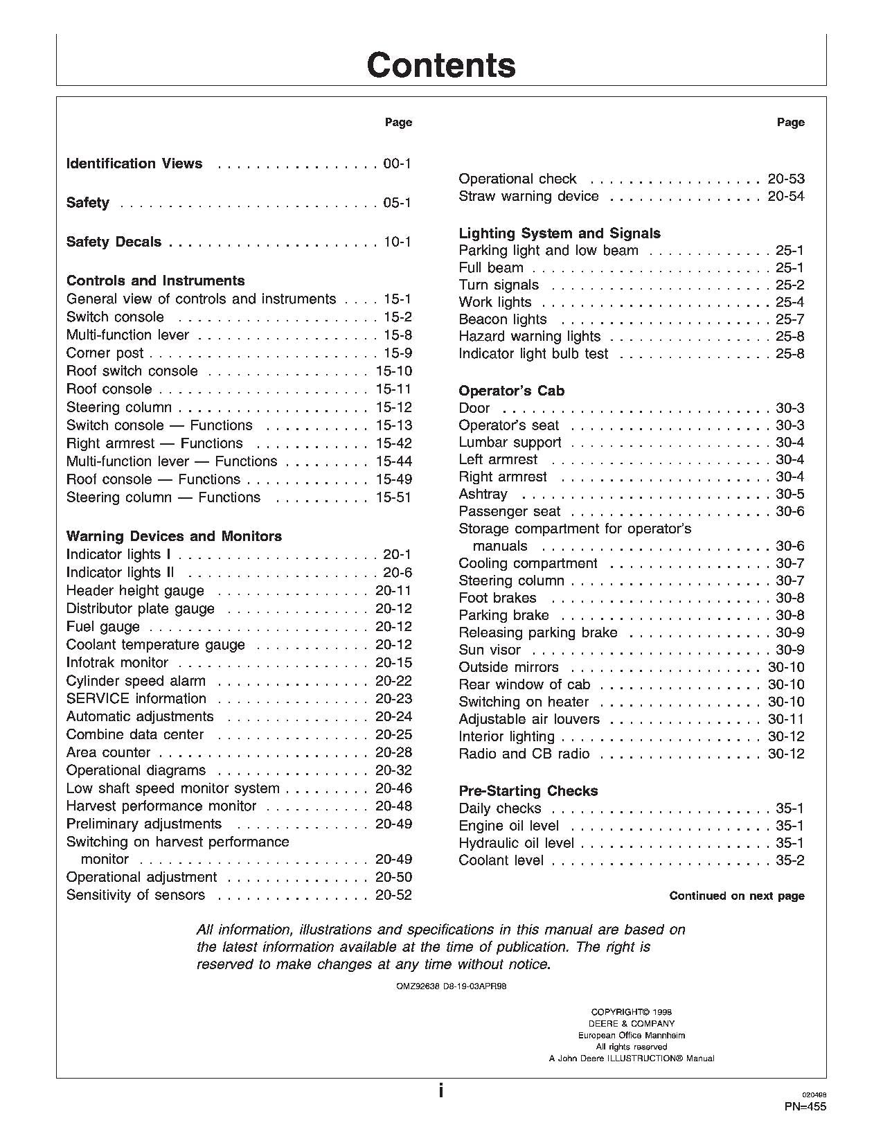 JOHN DEERE 2254 2256 2258 2264 2266 MÄHDRESCHER-BETRIEBSHANDBUCH Nr. 2