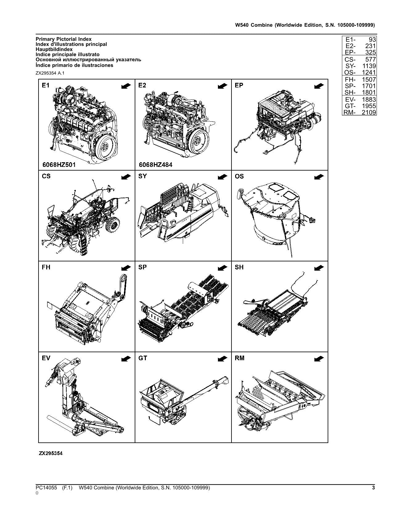 JOHN DEERE W540 COMBINE PARTS CATALOG MANUAL 105000-109999