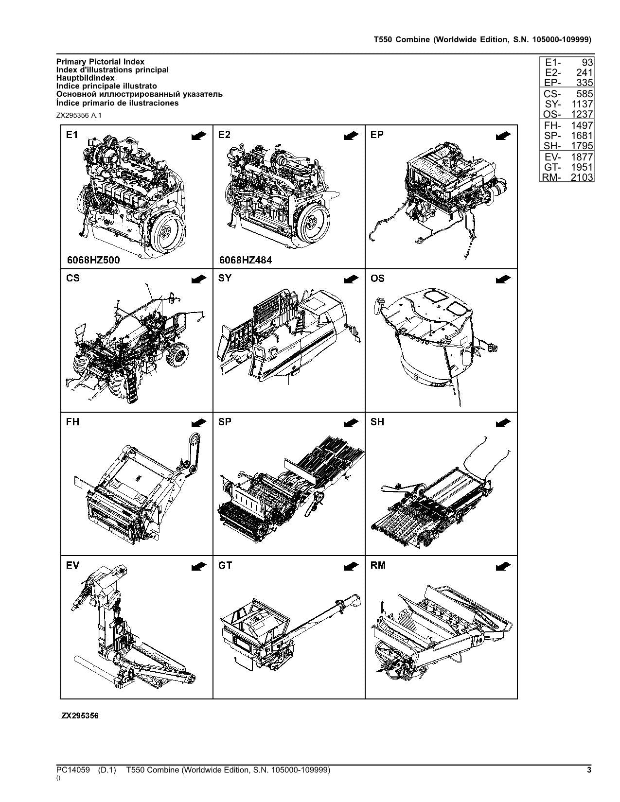 MANUEL DU CATALOGUE DES PIÈCES DE LA MOISSONNEUSE-BATTEUSE JOHN DEERE T550 10500-109999