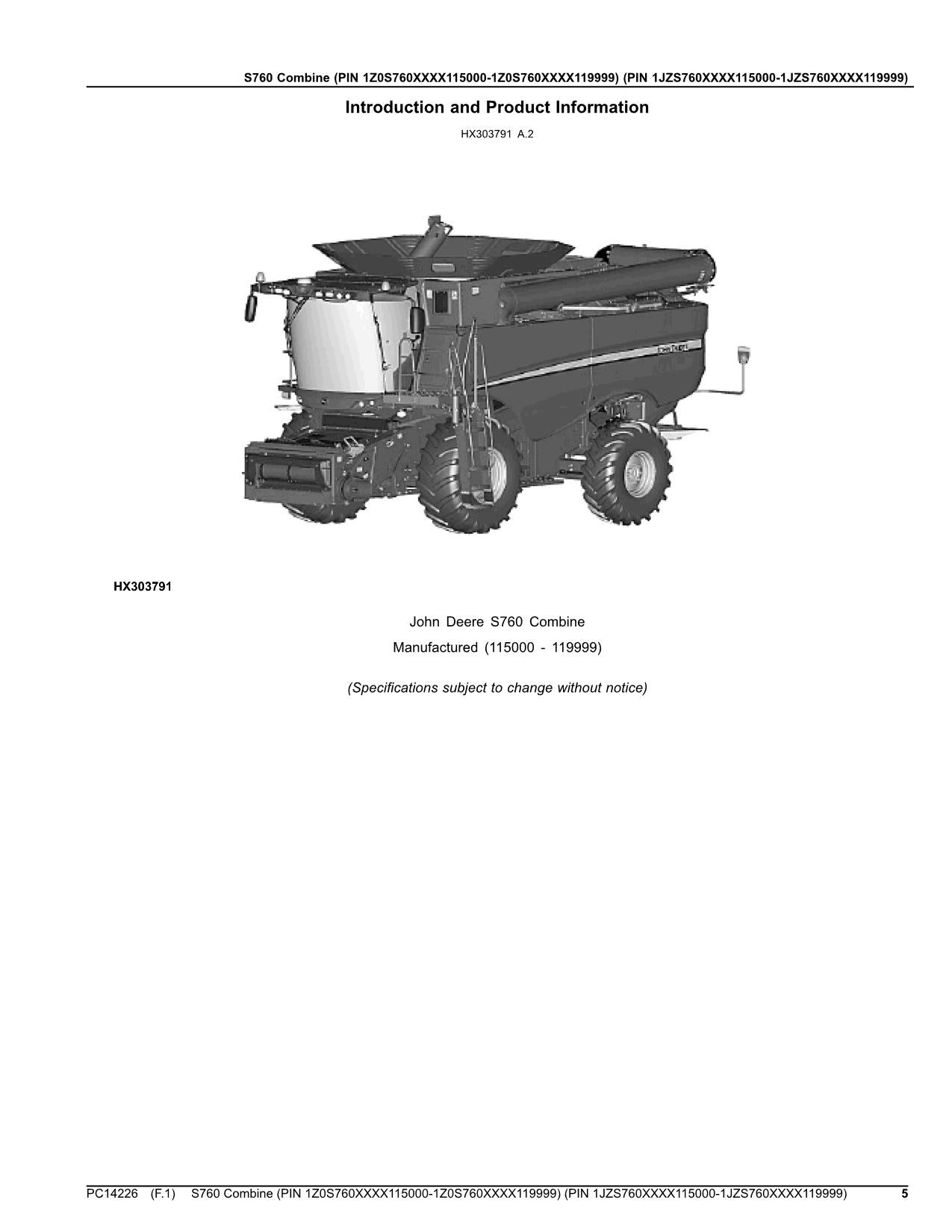 JOHN DEERE S760 COMBINE PARTS CATALOG MANUAL #3