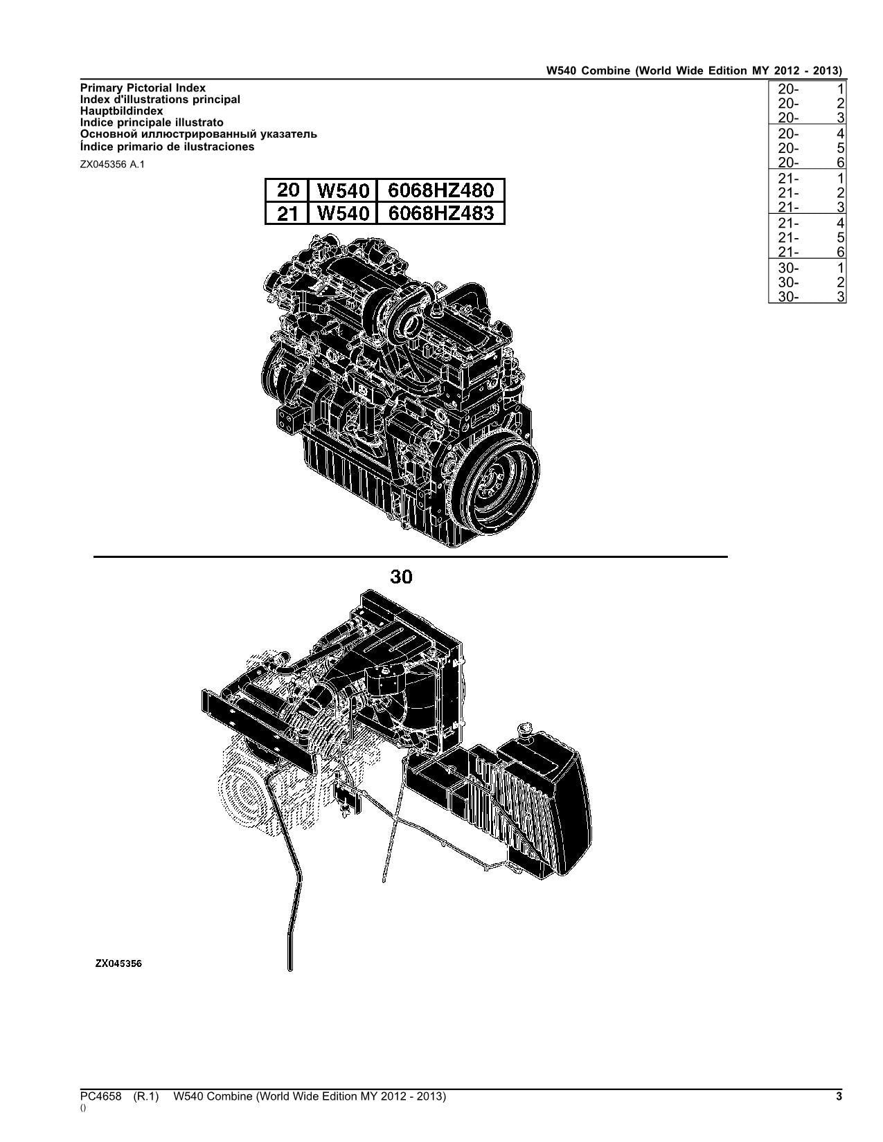 JOHN DEERE W540 MÄHDRESCHER-ERSATZTEILKATALOGHANDBUCH MJ2012-2013