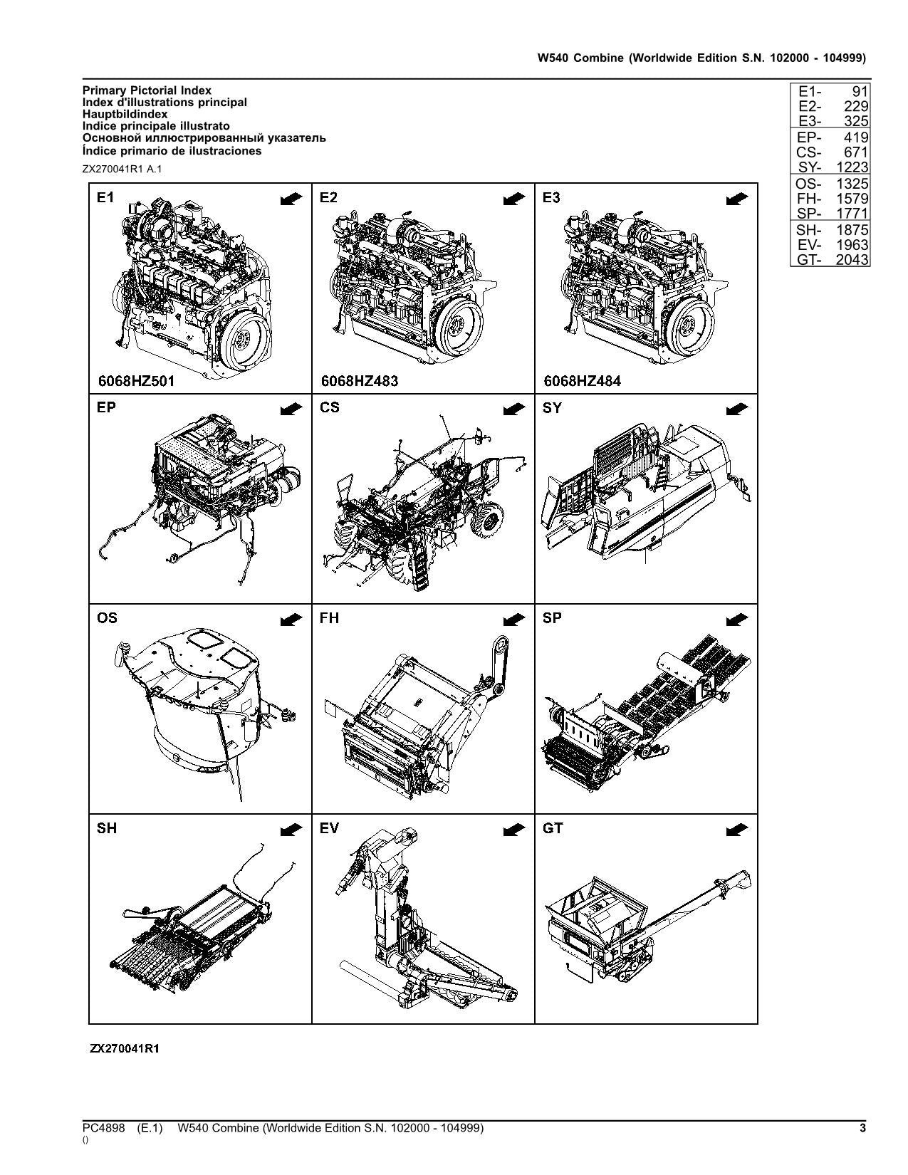 MANUEL DU CATALOGUE DES PIÈCES DE LA MOISSONNEUSE-BATTEUSE JOHN DEERE W540 102000-104999