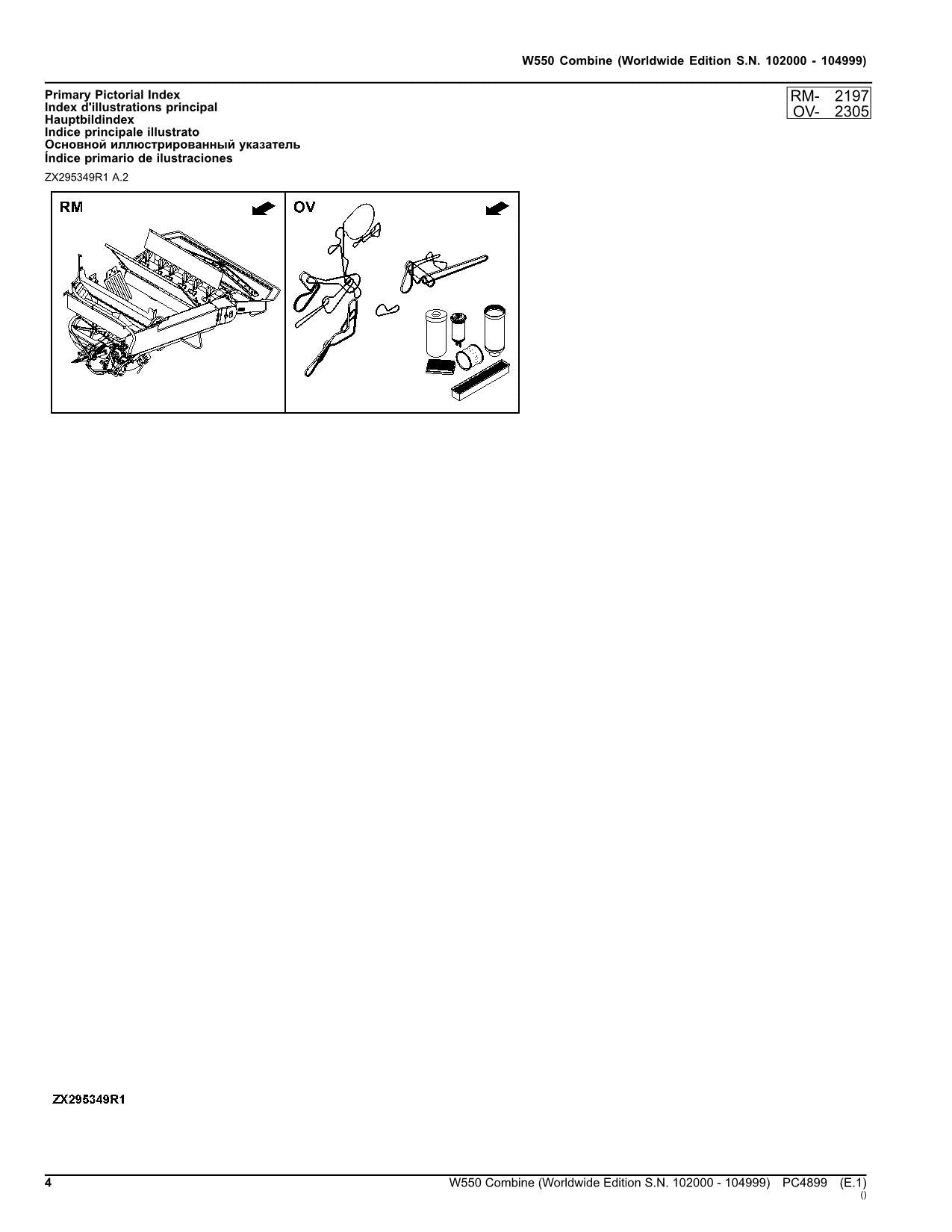 JOHN DEERE W550 COMBINE PARTS CATALOG MANUAL 102000-104999