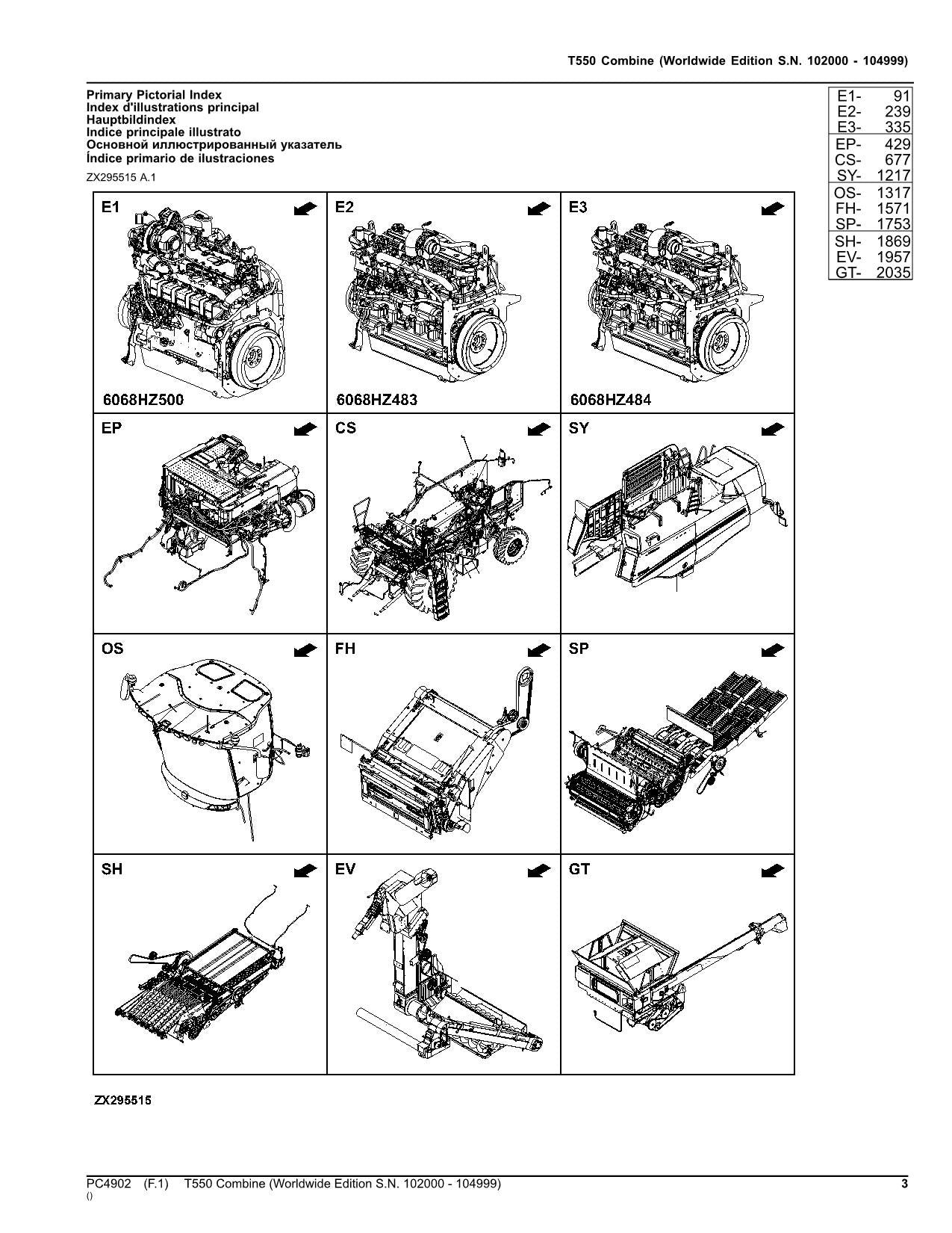 JOHN DEERE T550 MÄHDRESCHER-ERSATZTEILKATALOGHANDBUCH Nr. 3