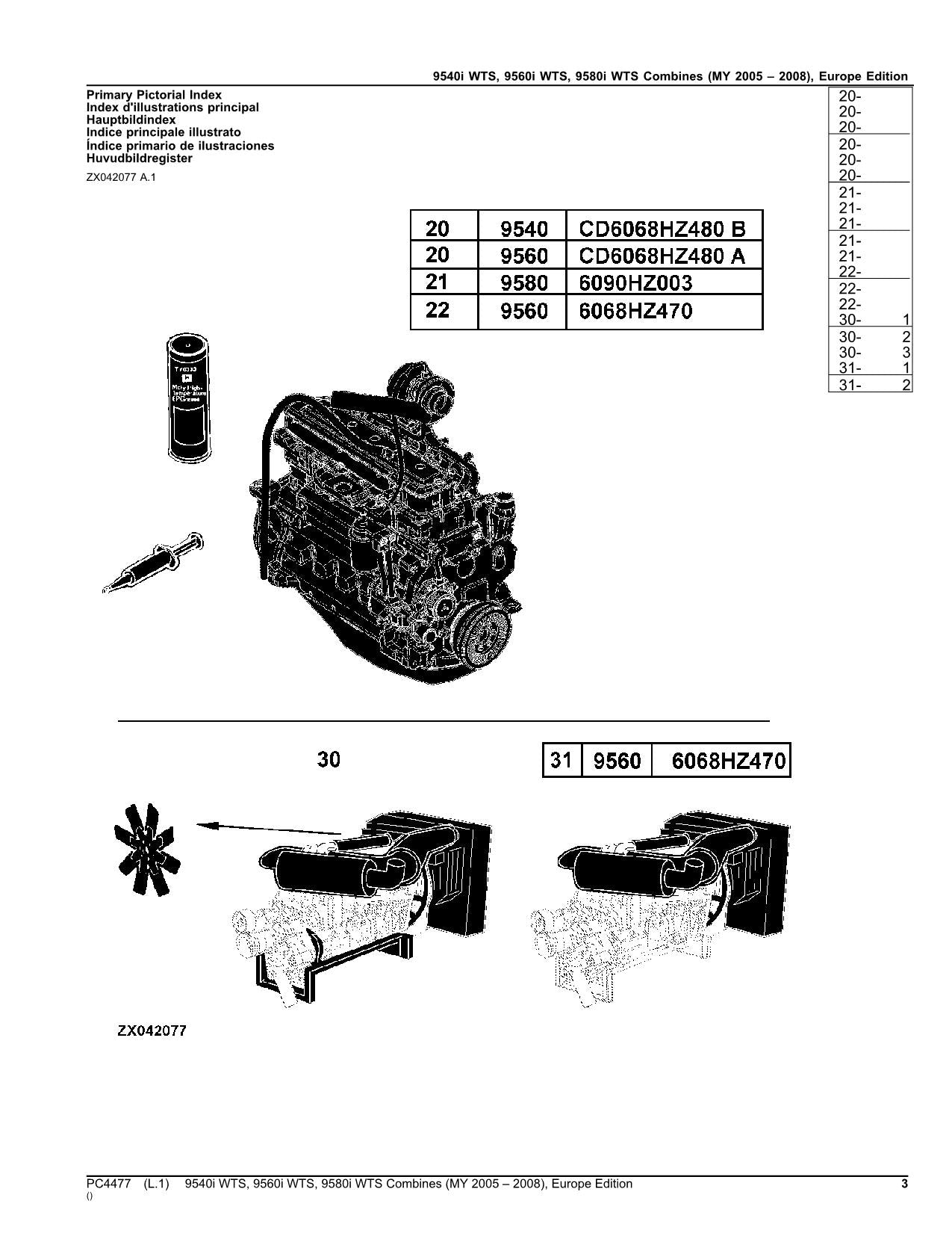 JOHN DEERE 9540I WTS 9560I WTS 9580I WTS COMBINE PARTS CATALOG MANUAL