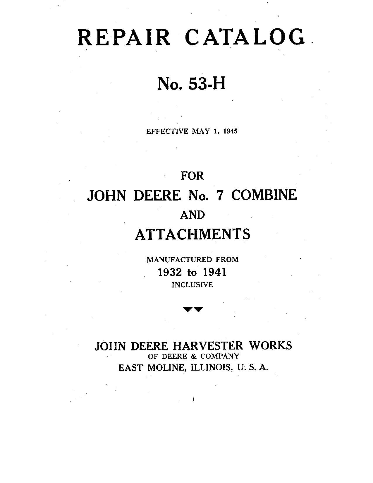 JOHN DEERE 7 COMBINE PARTS CATALOG MANUAL