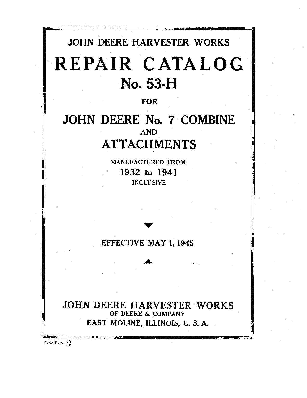 JOHN DEERE 7 COMBINE PARTS CATALOG MANUAL