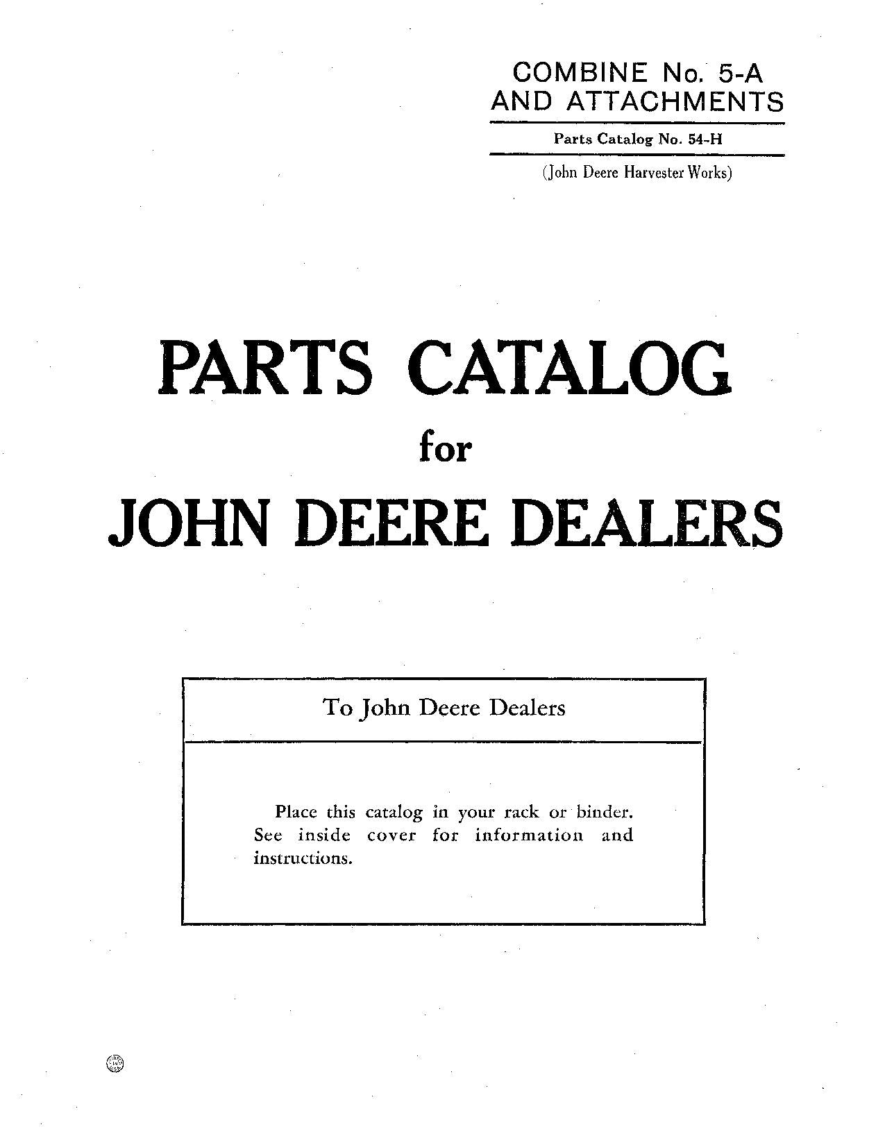 JOHN DEERE 5A COMBINE PARTS CATALOG MANUAL