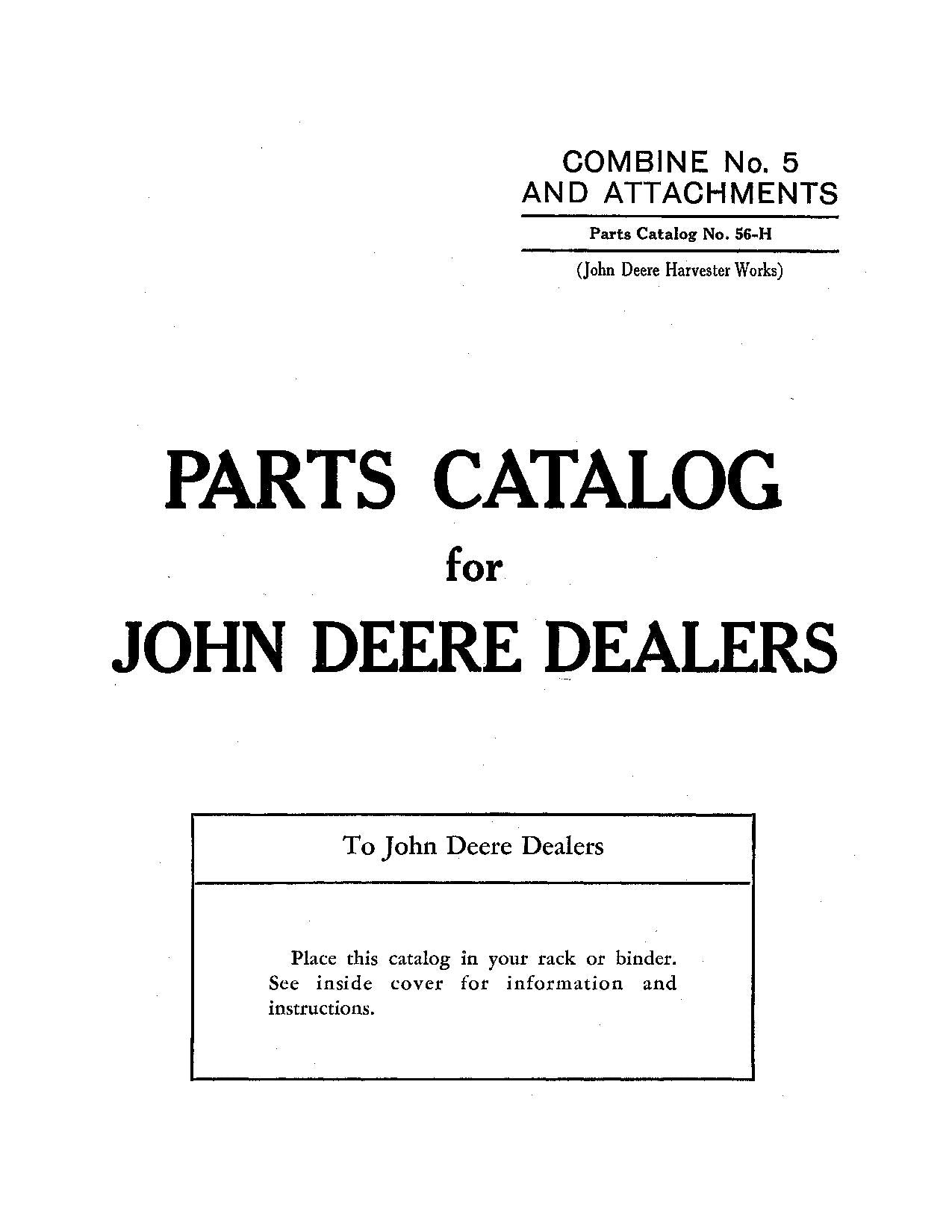 JOHN DEERE 5 COMBINE PARTS CATALOG MANUAL