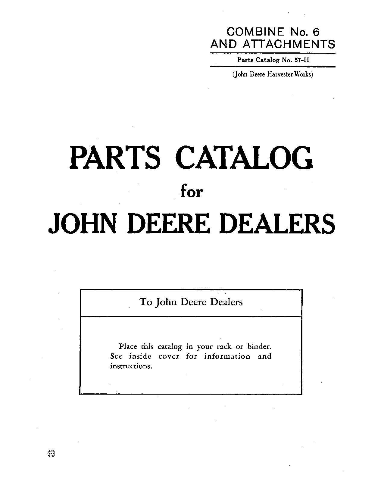 JOHN DEERE 6 COMBINE PARTS CATALOG MANUAL