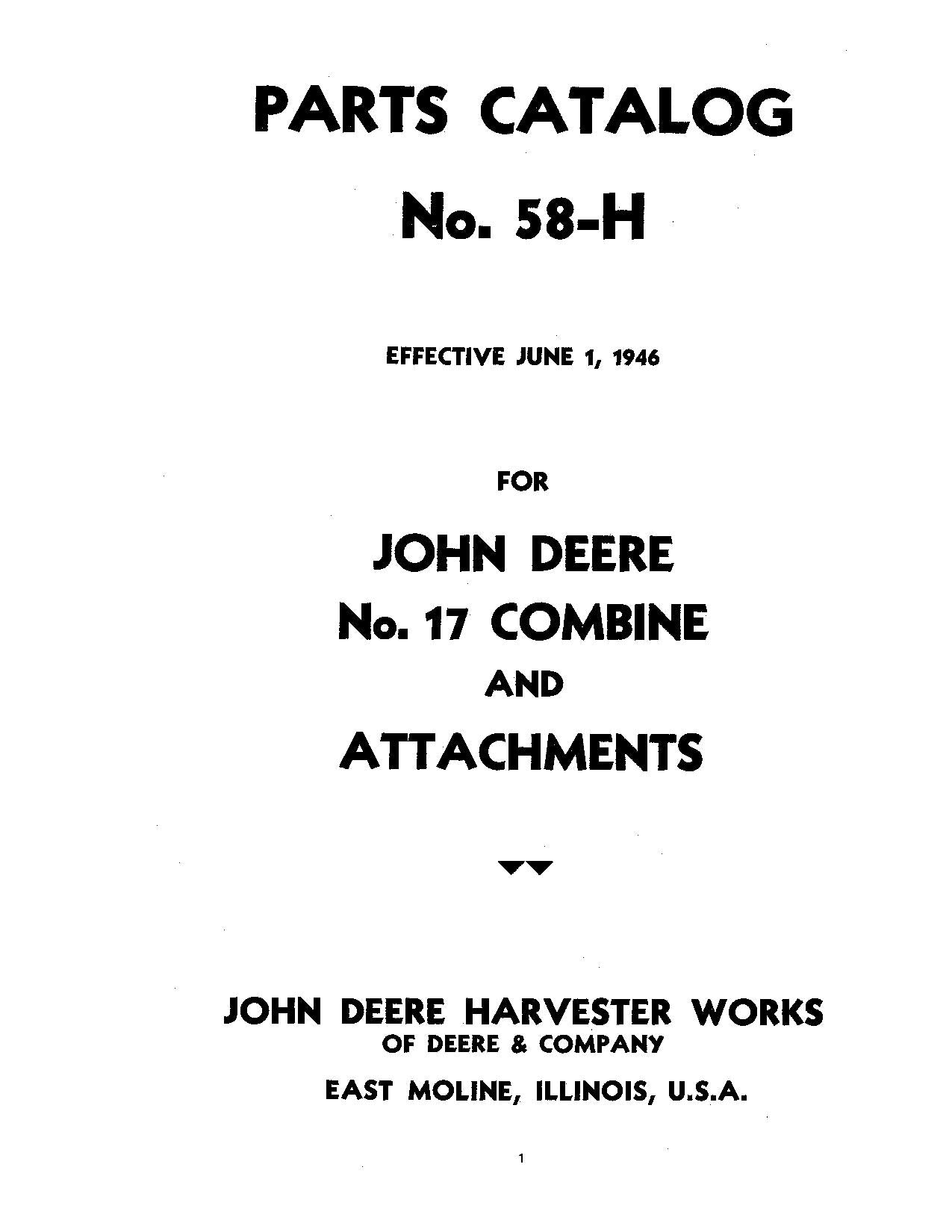 JOHN DEERE 17 COMBINE PARTS CATALOG MANUAL