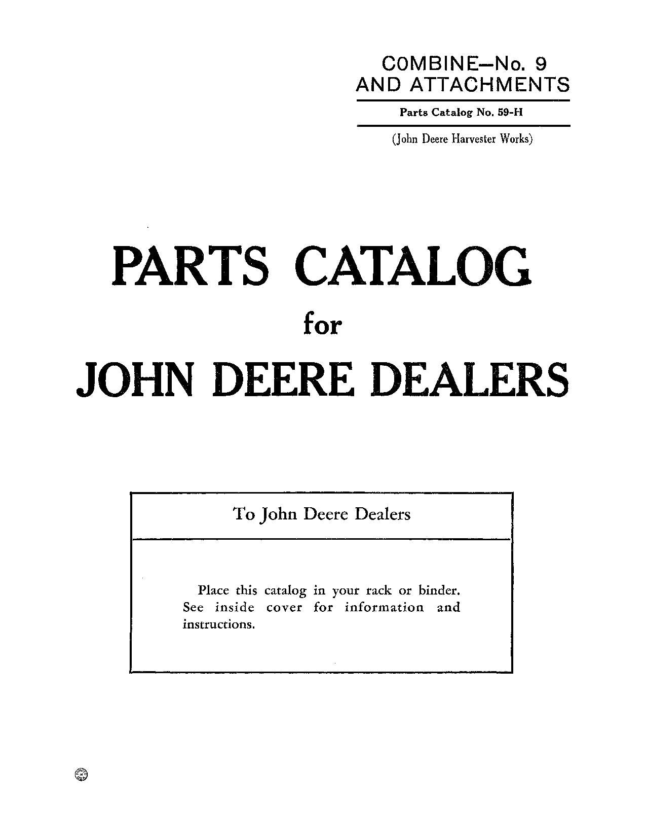 JOHN DEERE 9 COMBINE PARTS CATALOG MANUAL