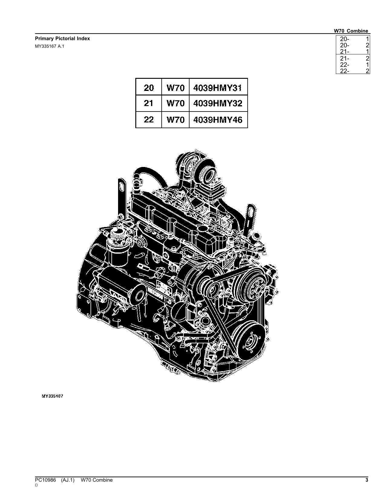 JOHN DEERE W70 MÄHDRESCHER-ERSATZTEILKATALOGHANDBUCH Nr. 1