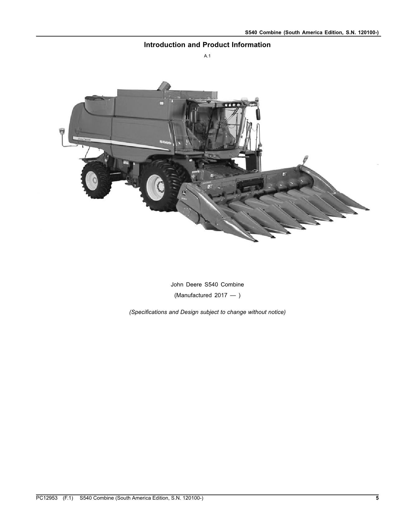 JOHN DEERE S540 COMBINE PARTS CATALOG MANUAL #2