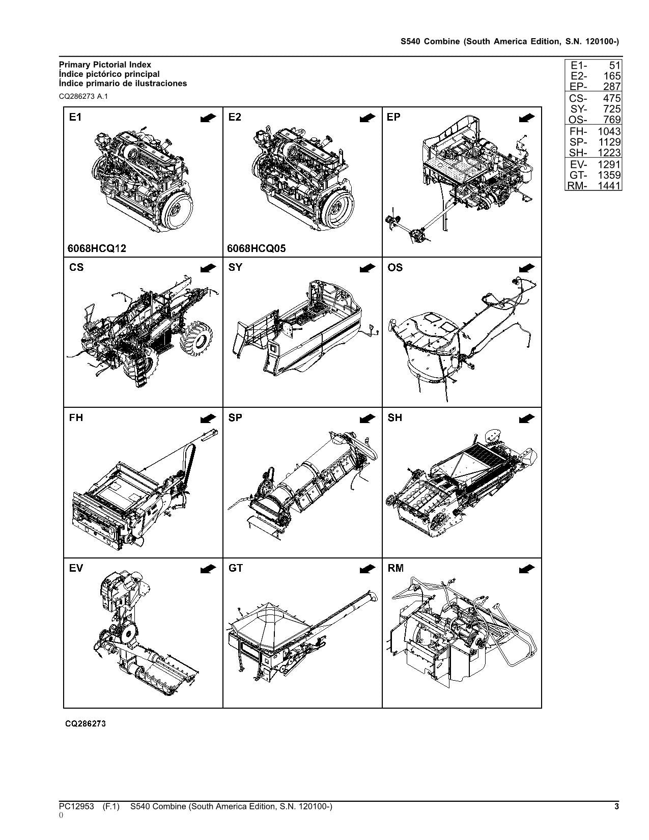 JOHN DEERE S540 COMBINE PARTS CATALOG MANUAL #2