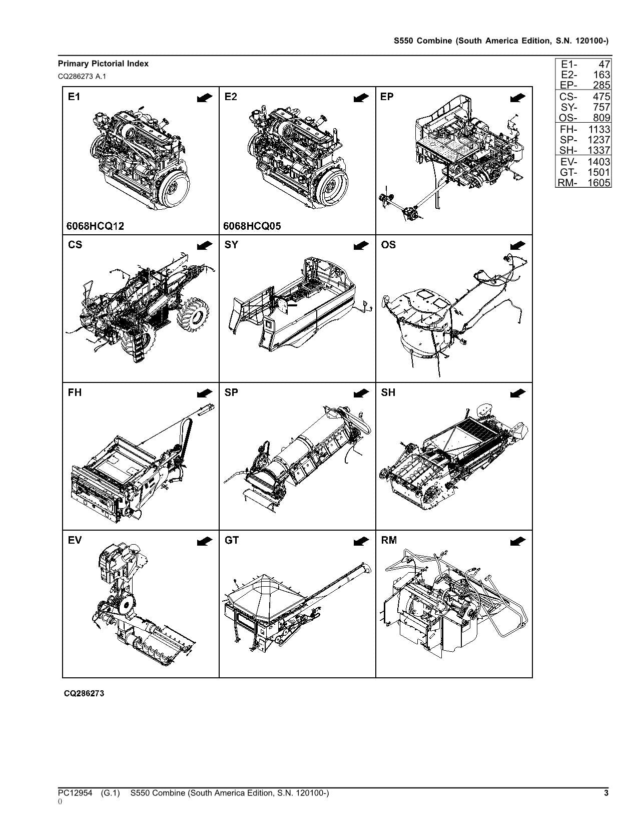 JOHN DEERE S550 COMBINE PARTS CATALOG MANUAL #3