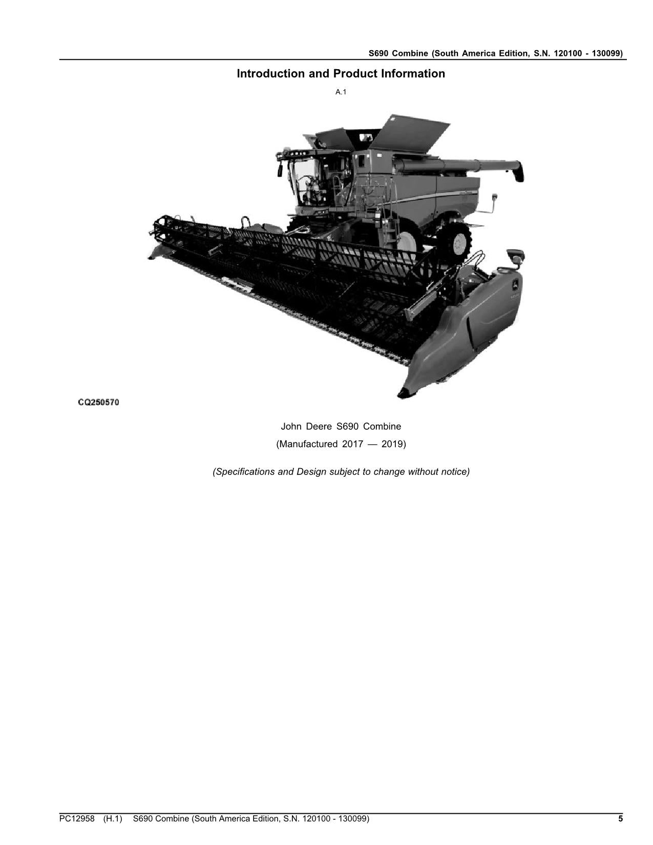 JOHN DEERE S690 COMBINE PARTS CATALOG MANUAL #6