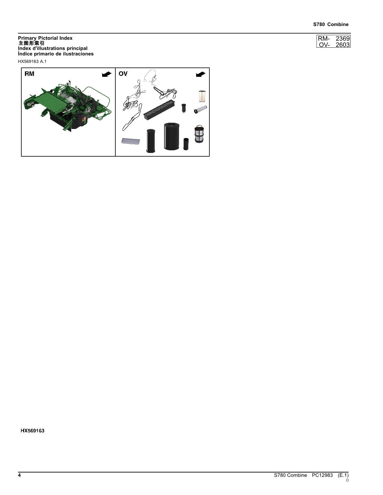 JOHN DEERE S780 COMBINE PARTS CATALOG MANUAL #2