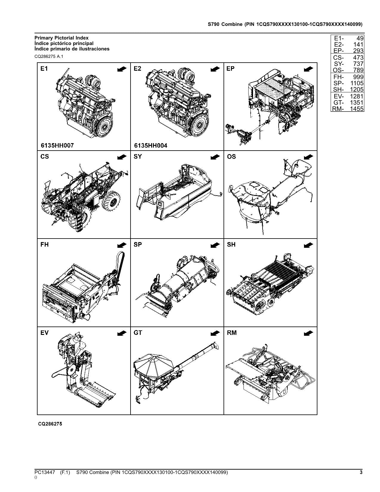 JOHN DEERE S790 COMBINE PARTS CATALOG MANUAL #3