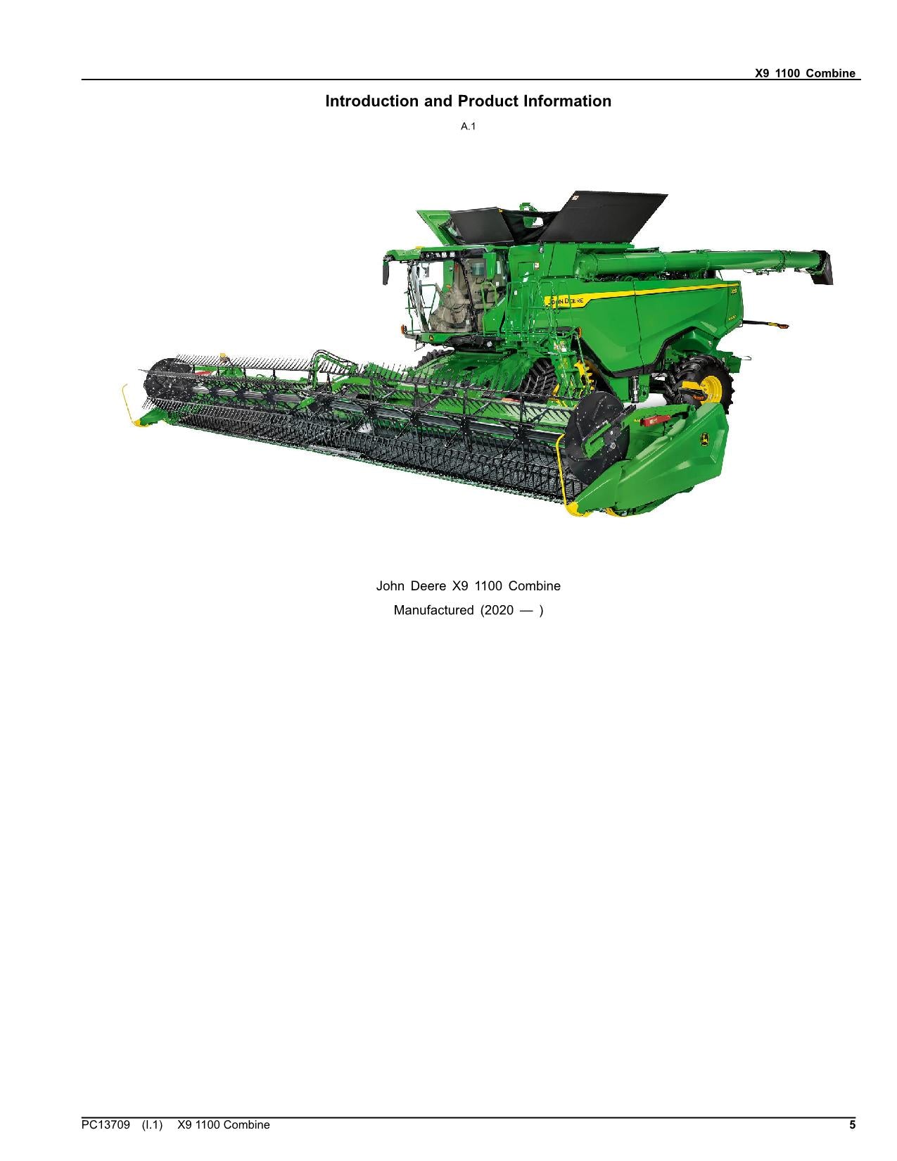 JOHN DEERE X9 1100 COMBINE PARTS CATALOG MANUAL