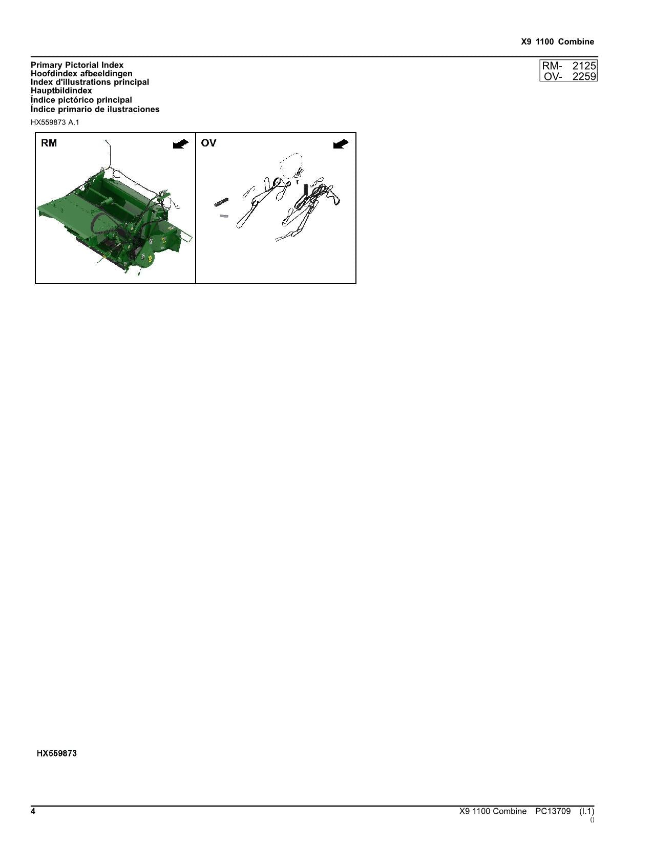 JOHN DEERE X9 1100 COMBINE PARTS CATALOG MANUAL