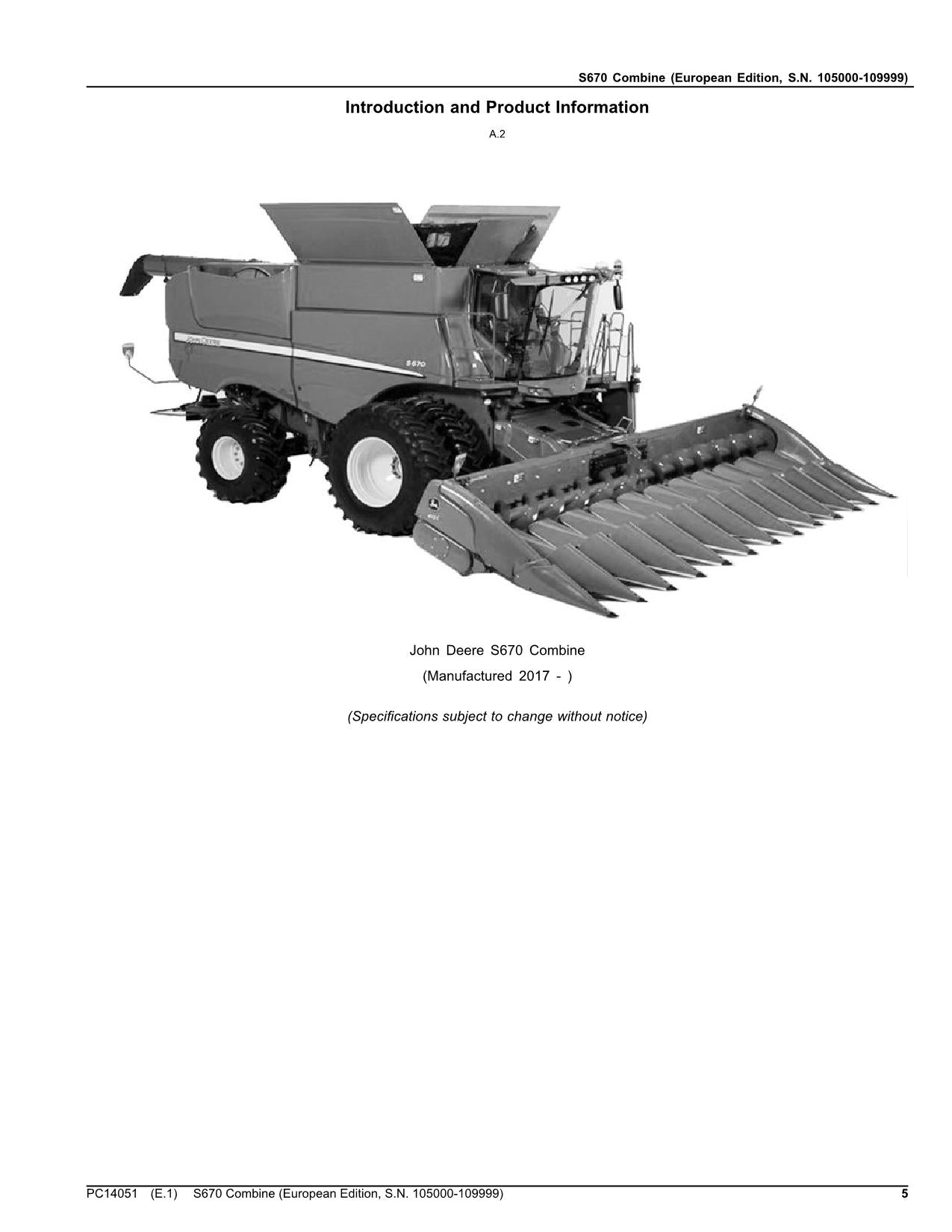 JOHN DEERE S670 COMBINE PARTS CATALOG MANUAL #4