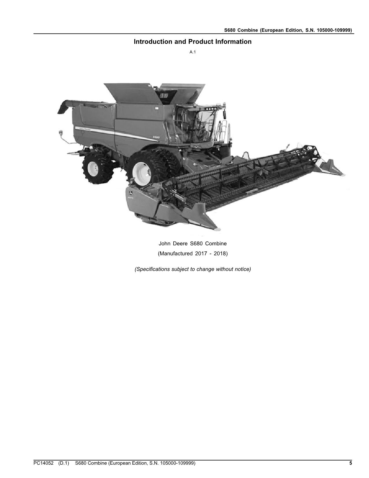 JOHN DEERE S680 COMBINE PARTS CATALOG MANUAL #6