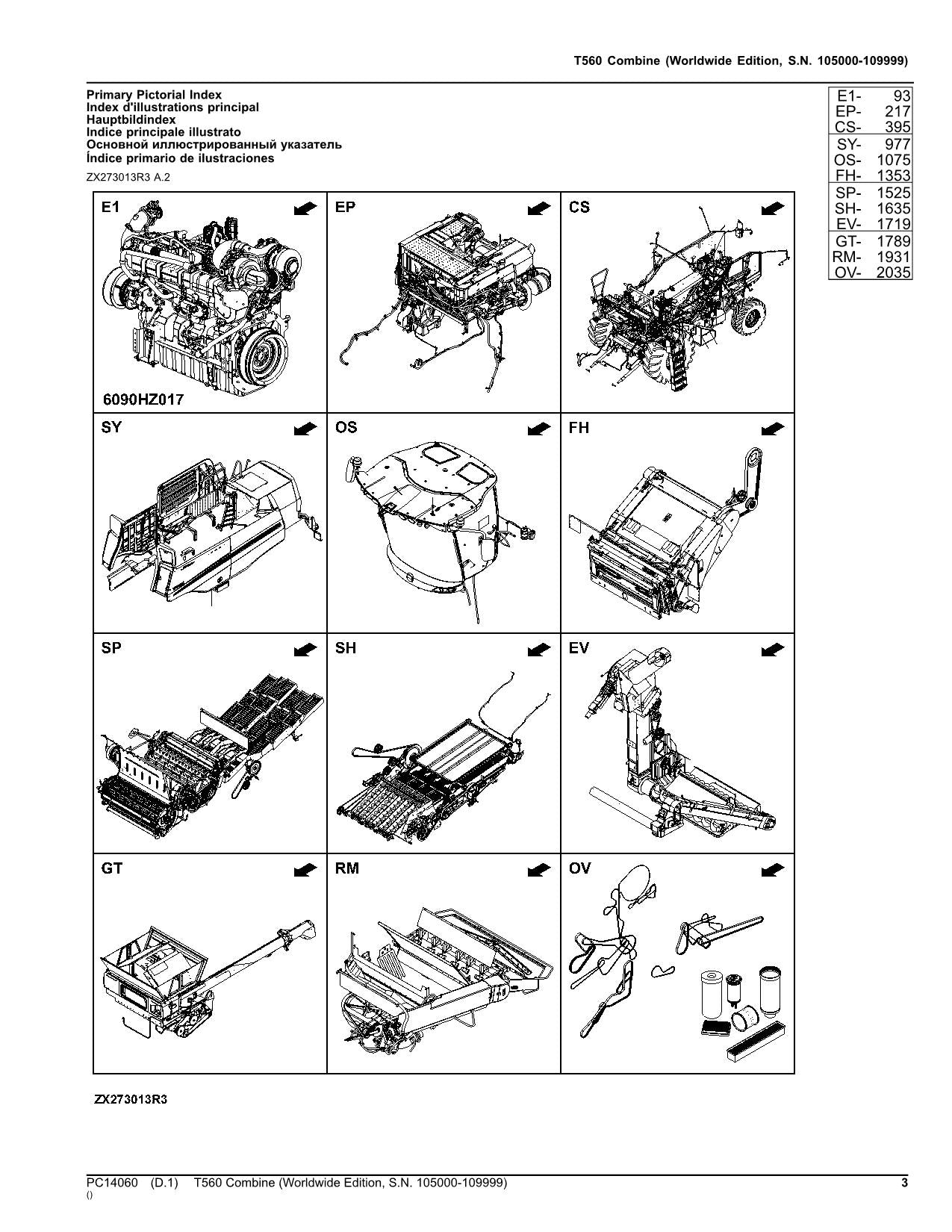 MANUEL DU CATALOGUE DES PIÈCES DE LA MOISSONNEUSE-BATTEUSE JOHN DEERE T560 105000-109999