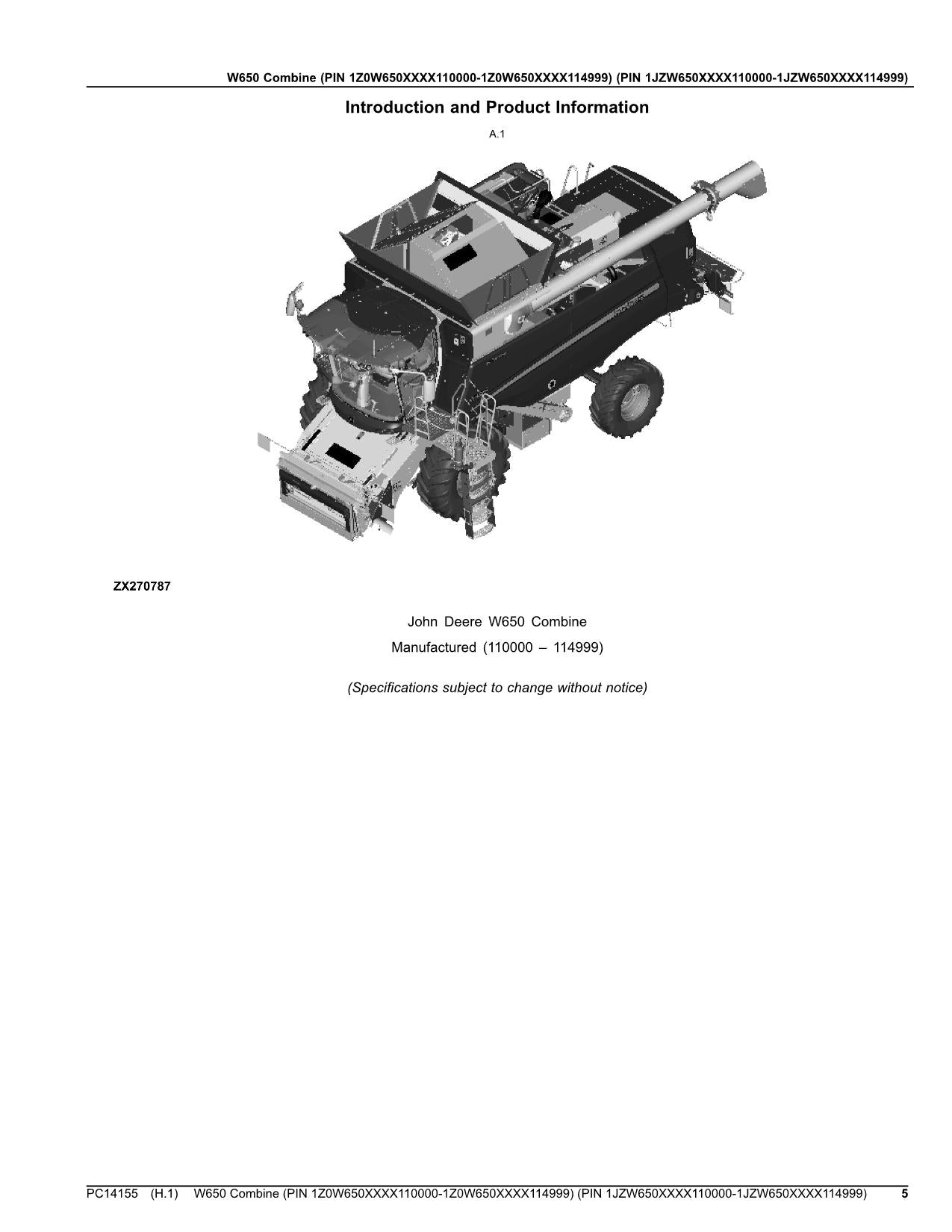 JOHN DEERE W650 MÄHDRESCHER-ERSATZTEILKATALOGHANDBUCH Nr. 3