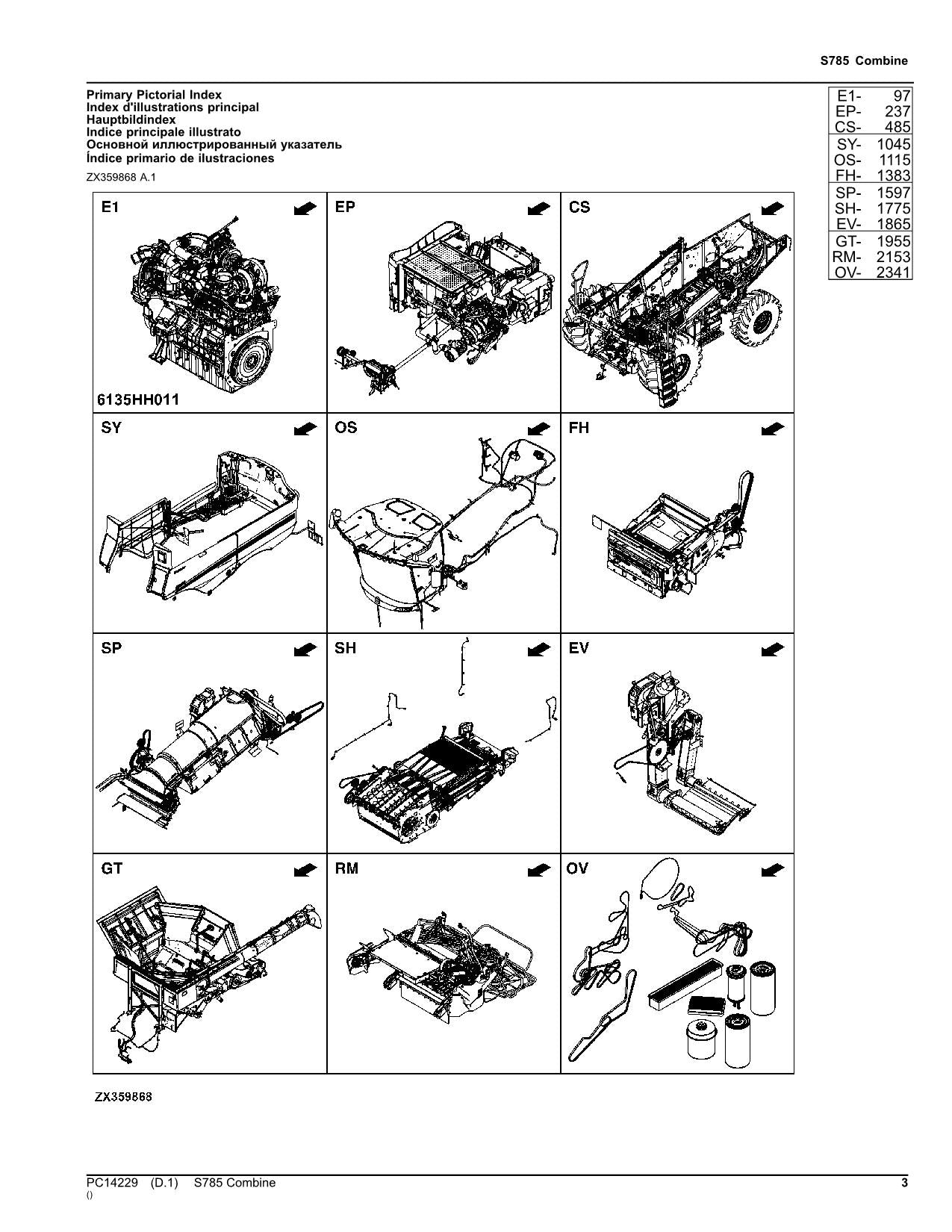 JOHN DEERE S785 COMBINE PARTS CATALOG MANUAL #2