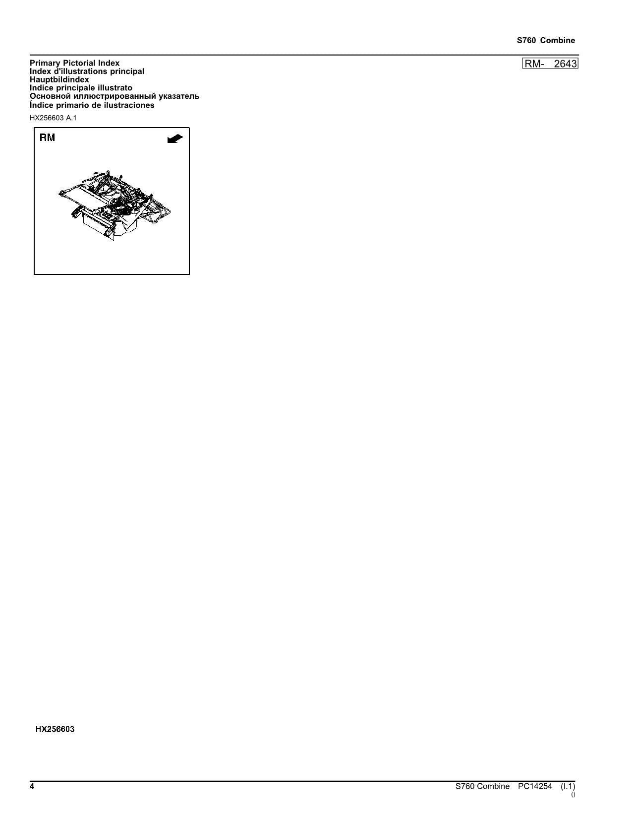 JOHN DEERE S760 COMBINE PARTS CATALOG MANUAL 120000-124999