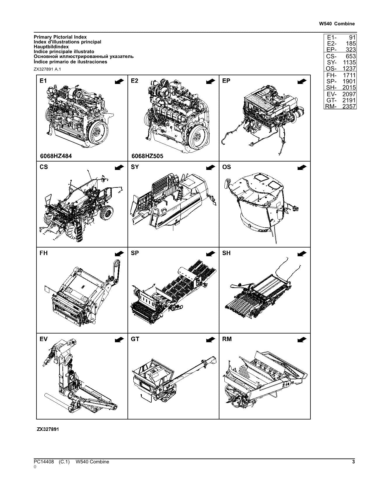 JOHN DEERE W540 COMBINE PARTS CATALOG MANUAL 130000-