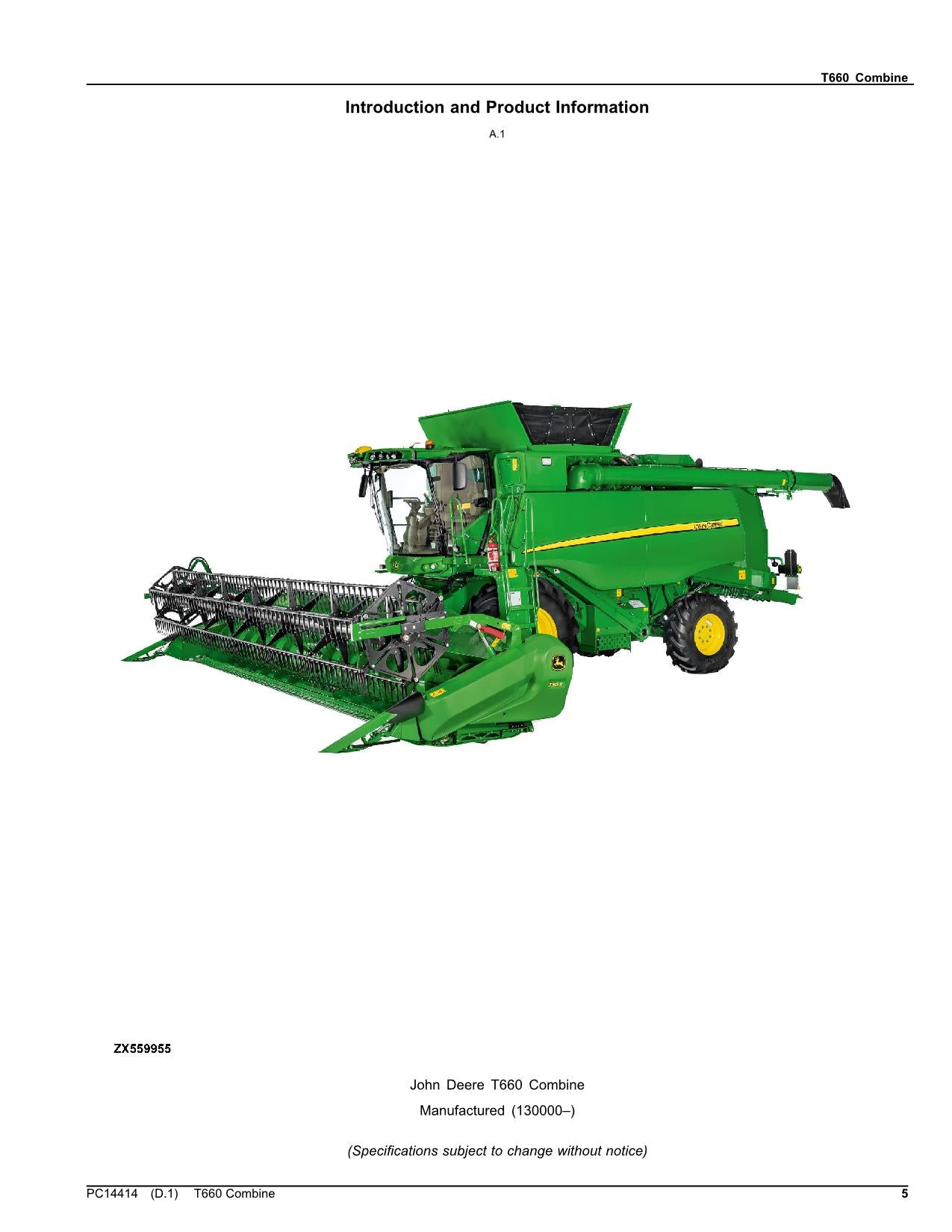 JOHN DEERE T660 COMBINE PARTS CATALOG MANUAL #6