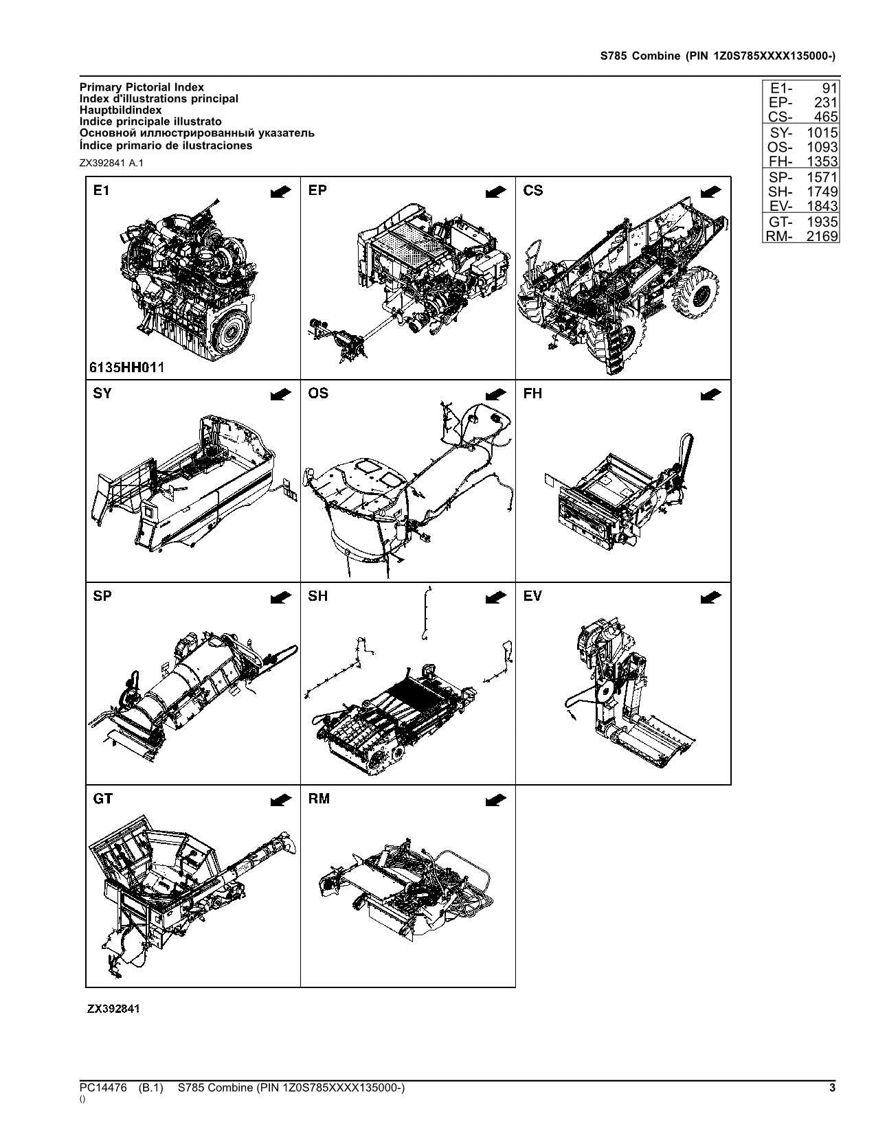 JOHN DEERE S785 COMBINE PARTS CATALOG MANUAL #6