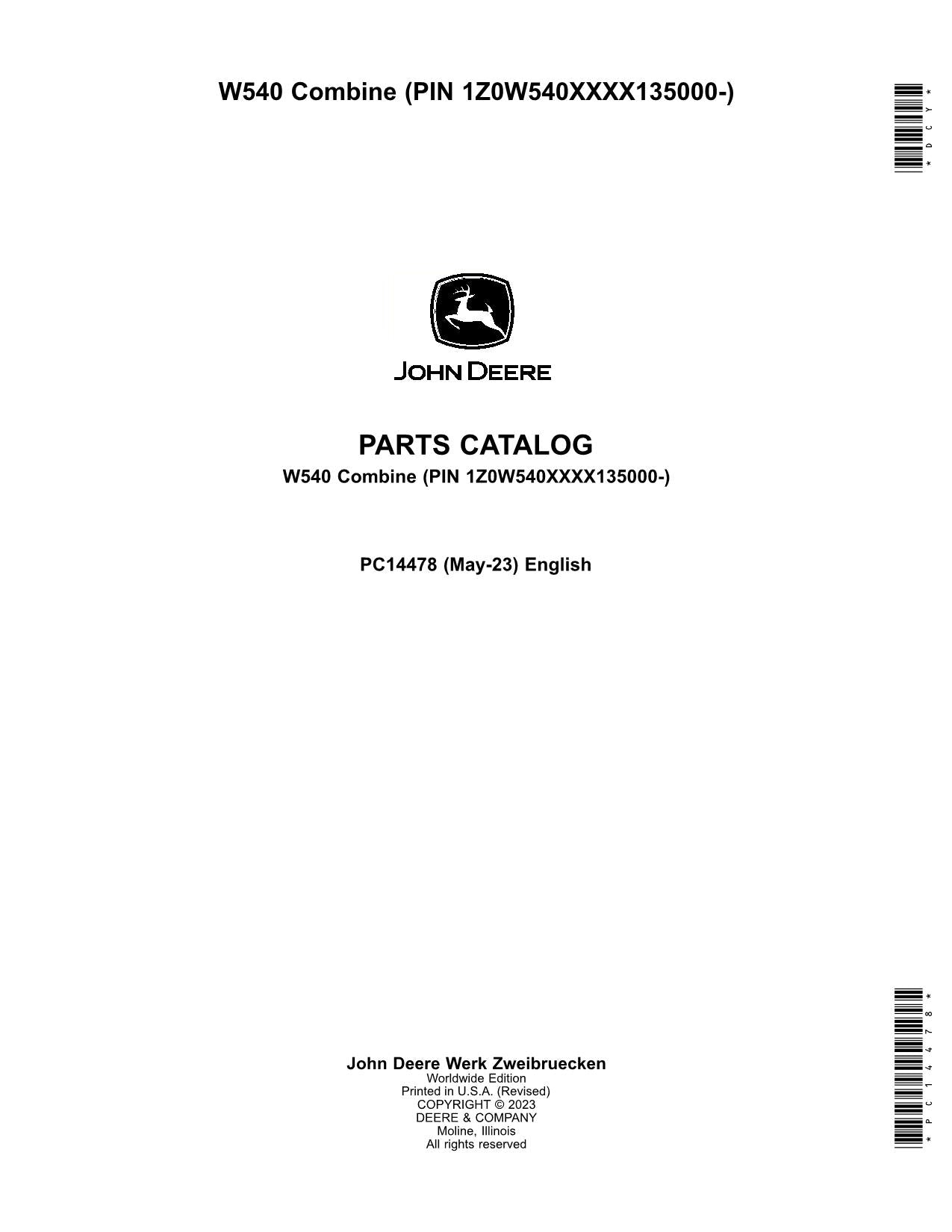 MANUEL DU CATALOGUE DES PIÈCES DE LA MOISSONNEUSE-BATTEUSE JOHN DEERE W540 135000-