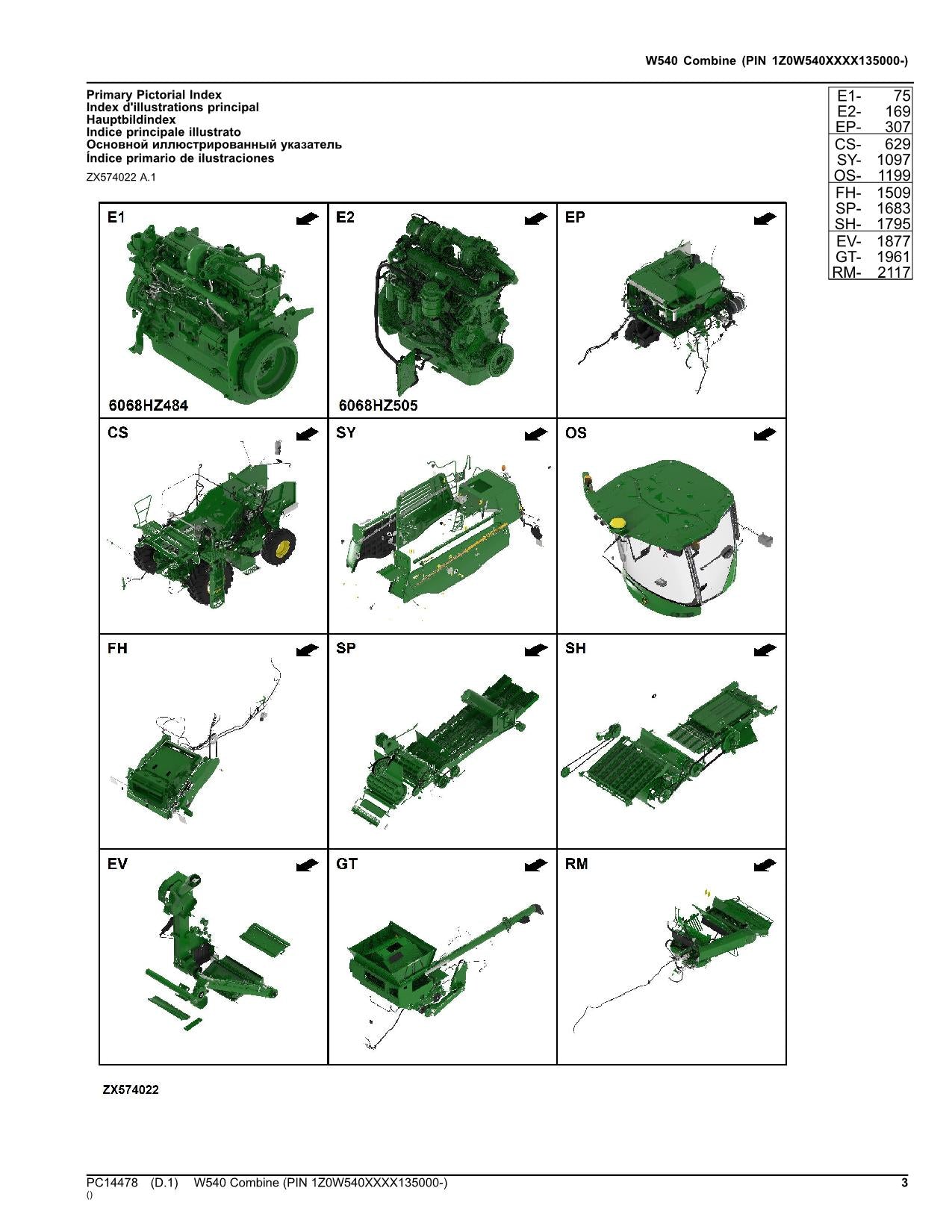 JOHN DEERE W540 COMBINE PARTS CATALOG MANUAL 135000-