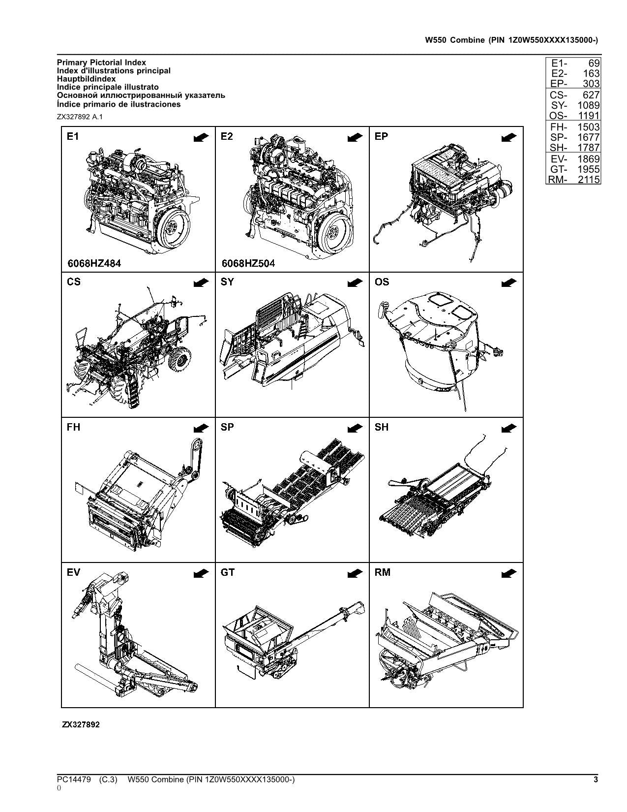 JOHN DEERE W550 COMBINE PARTS CATALOG MANUAL135000-