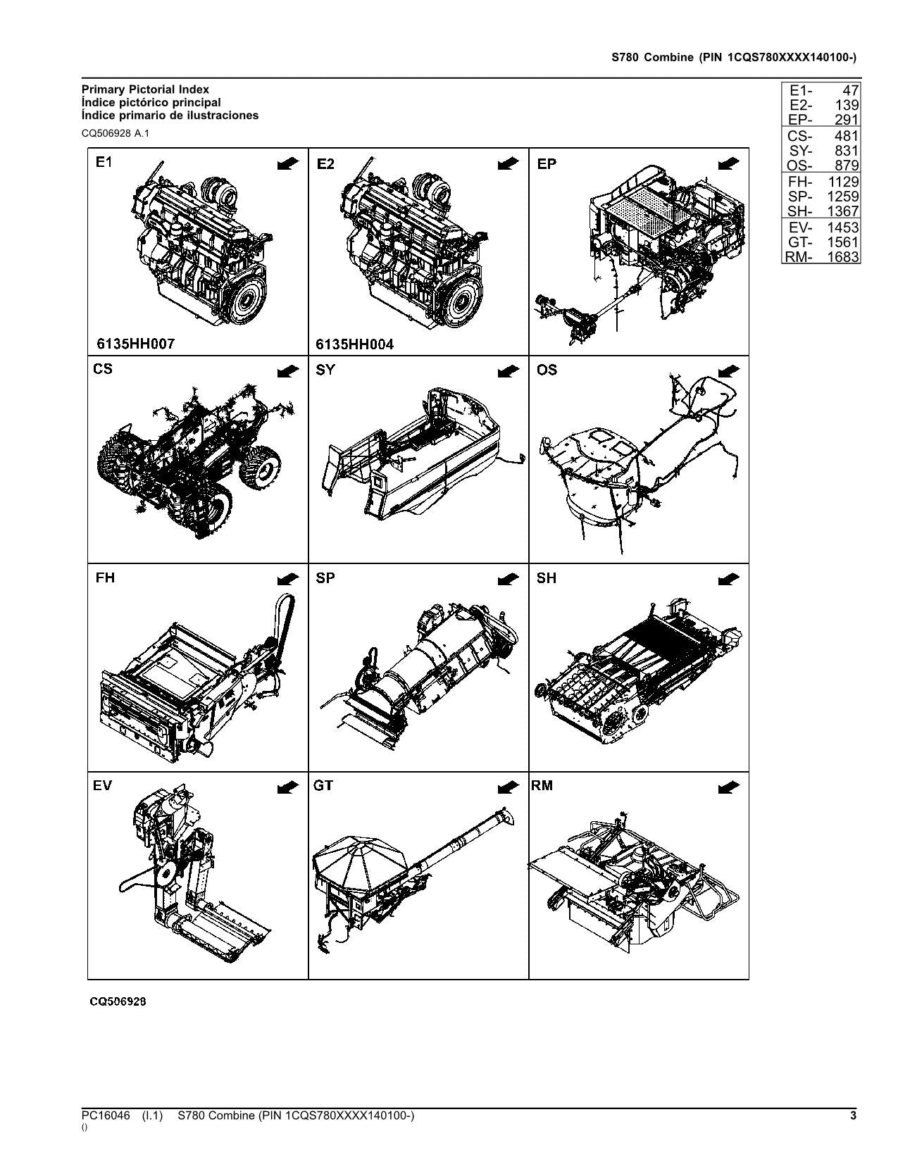 JOHN DEERE S780 COMBINE PARTS CATALOG MANUAL #10