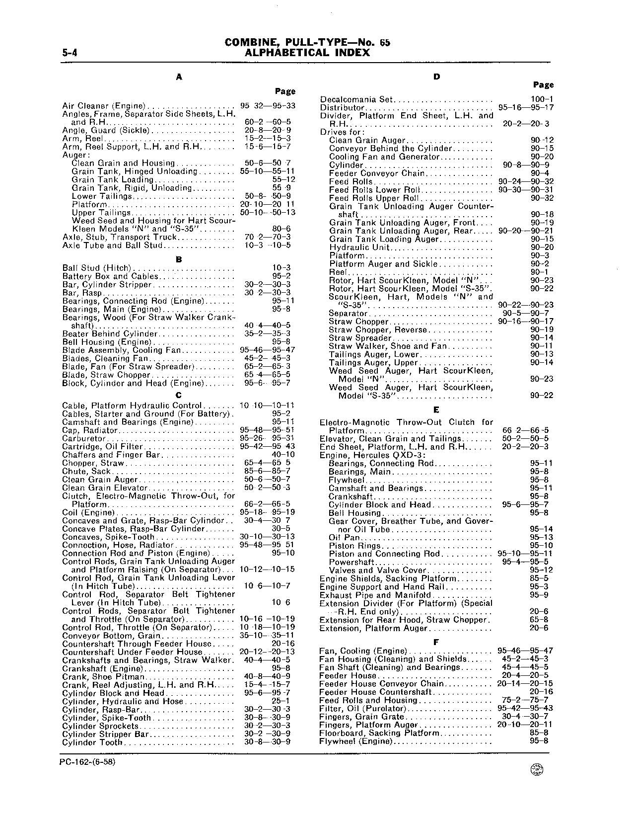 MANUEL DU CATALOGUE DES PIÈCES DE LA MOISSONNEUSE-BATTEUSE JOHN DEERE 65 #1