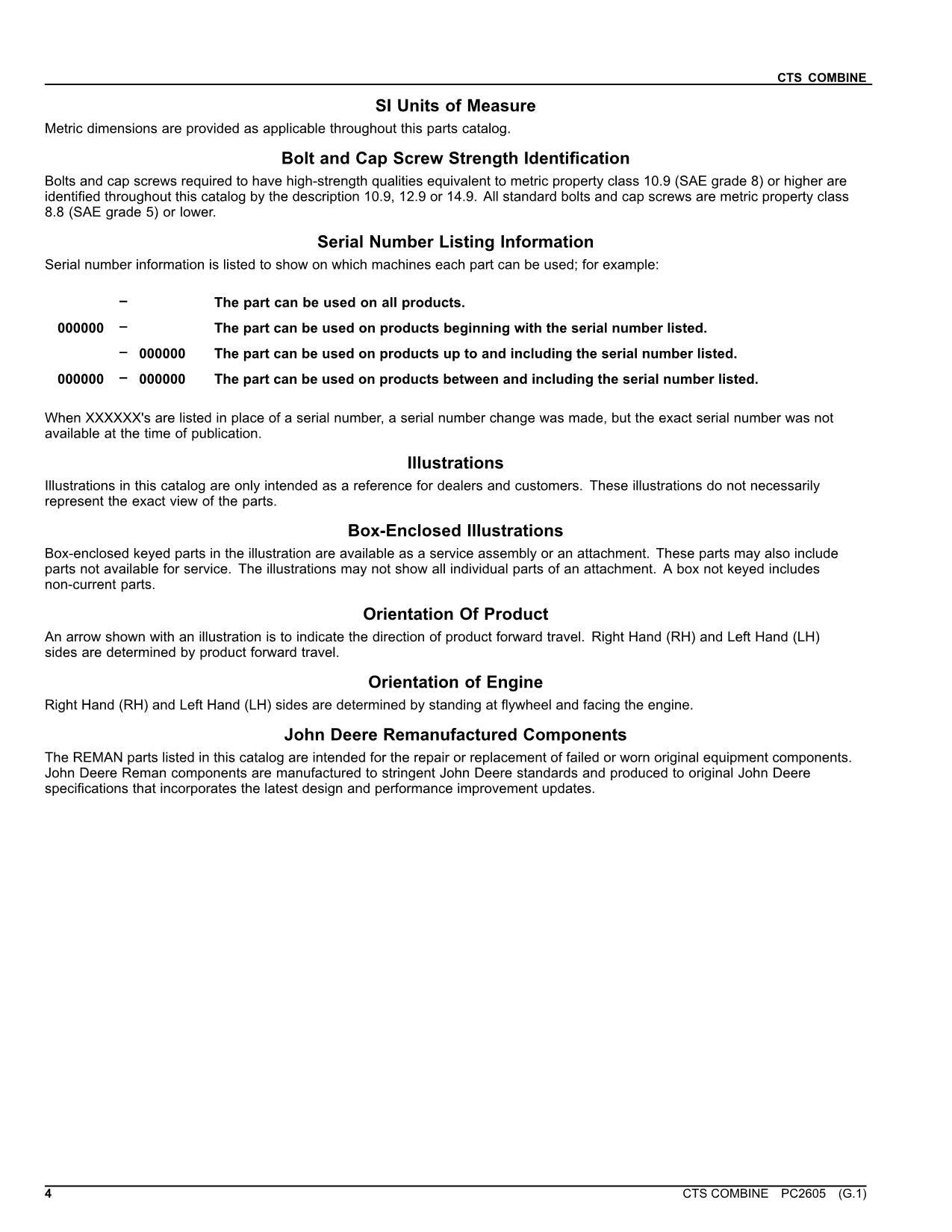 JOHN DEERE CTS COMBINE PARTS CATALOG MANUAL #2