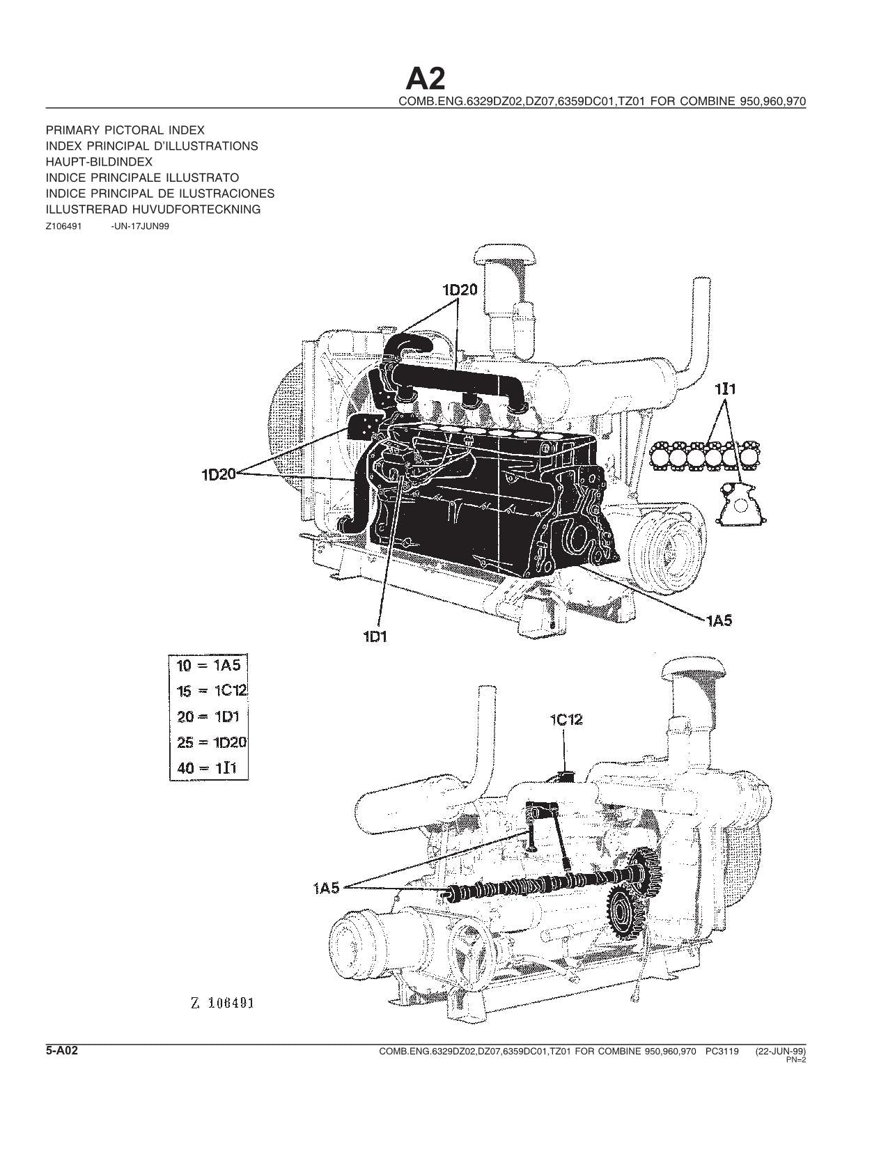 JOHN DEERE 63229DZ02 DZ07 6359DC01 TZ01 COMBINE PARTS CATALOG MANUAL