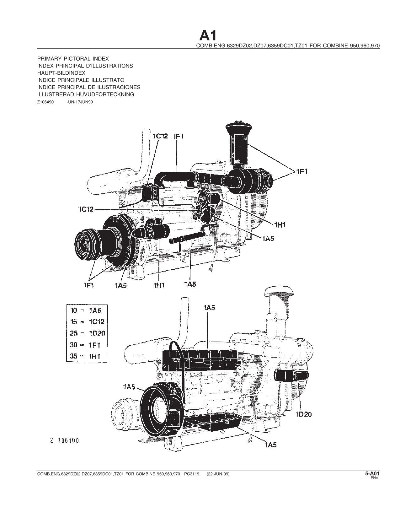 JOHN DEERE 63229DZ02 DZ07 6359DC01 TZ01 COMBINE PARTS CATALOG MANUAL