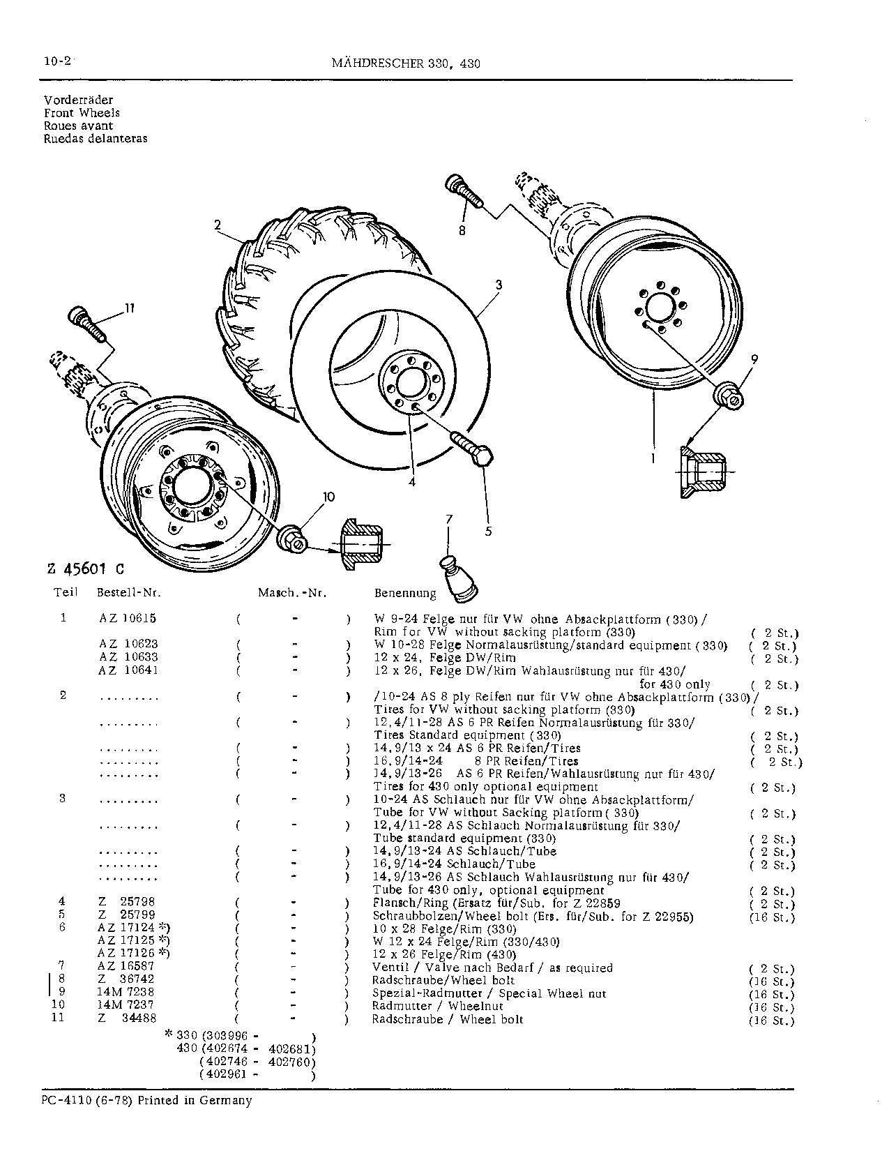 JOHN DEERE 330, 430 MÄHDRESCHER-ERSATZTEILKATALOGHANDBUCH